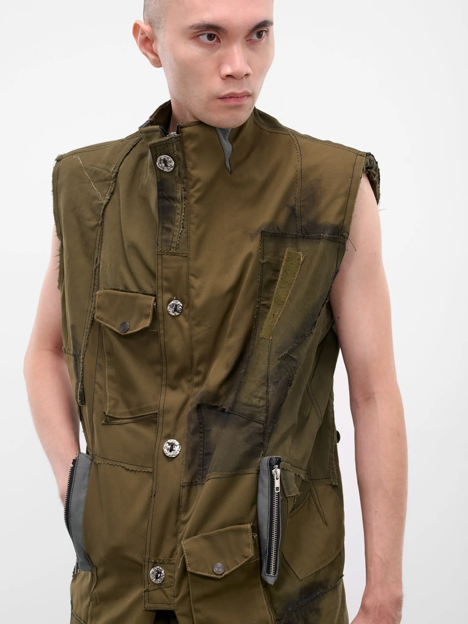 Brown Ultra Upcycled Patchwork Vest (ULTRA-JACKET-GREEN) sold by lorenzo product image thumbnail 5