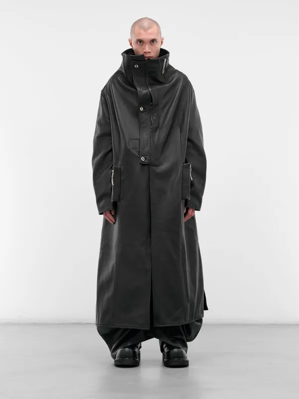 Black Leather Funnel Neck Coat (COLAR-COAT-BLACK) sold by lorenzo