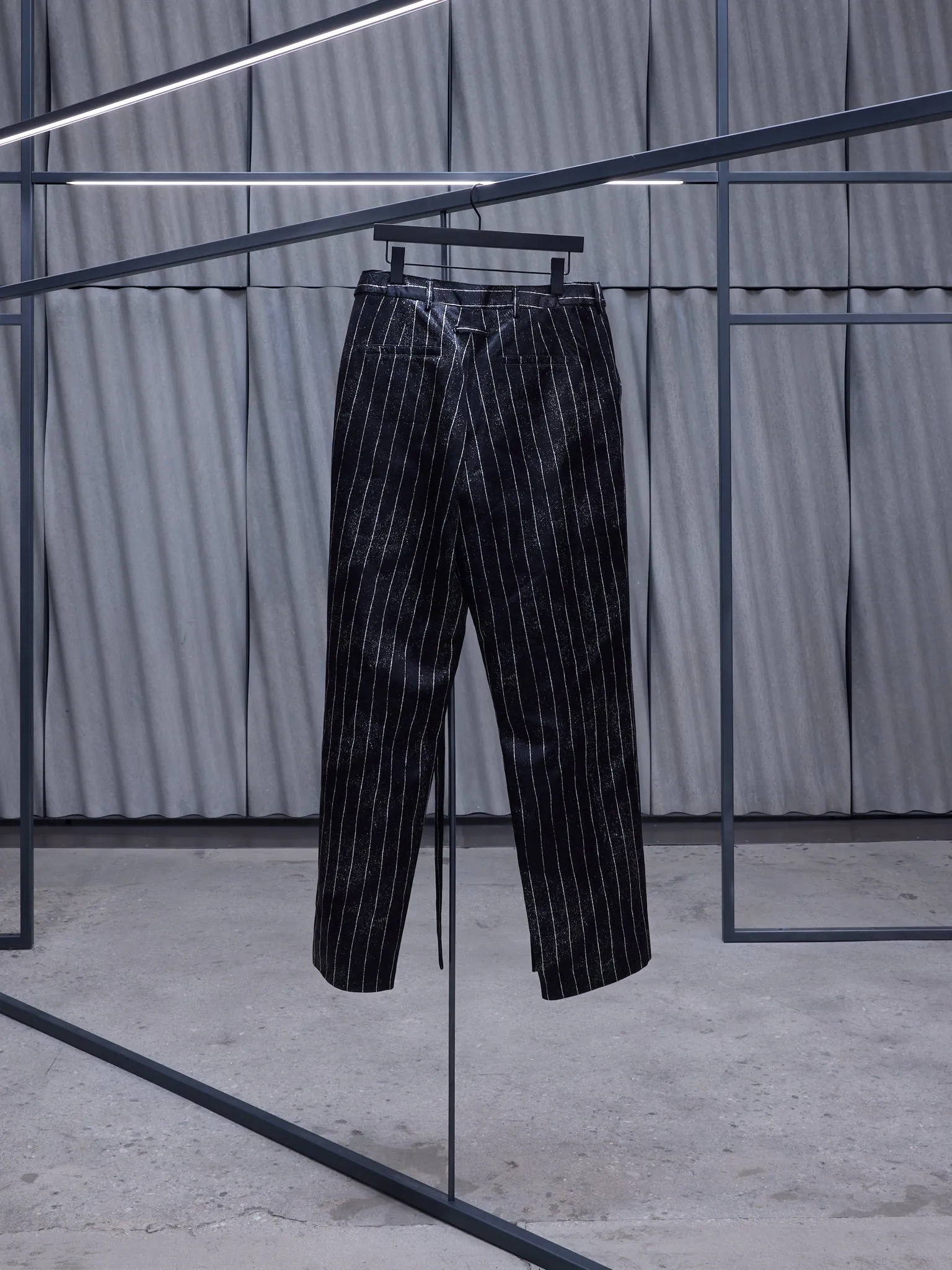 The Satin Pinstripe Wide Pants (F-PA160-C556-0001-BLACK-WHITE) sold by lorenzo product image thumbnail 2