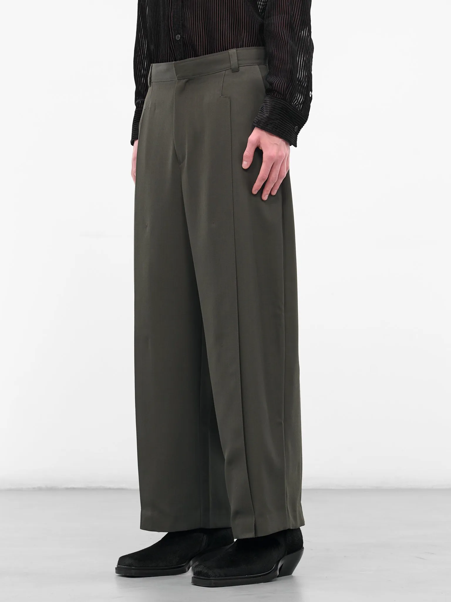 Green Pleated Wide Leg Trousers (0730-T126-ARMY) sold by lorenzo product image thumbnail 2