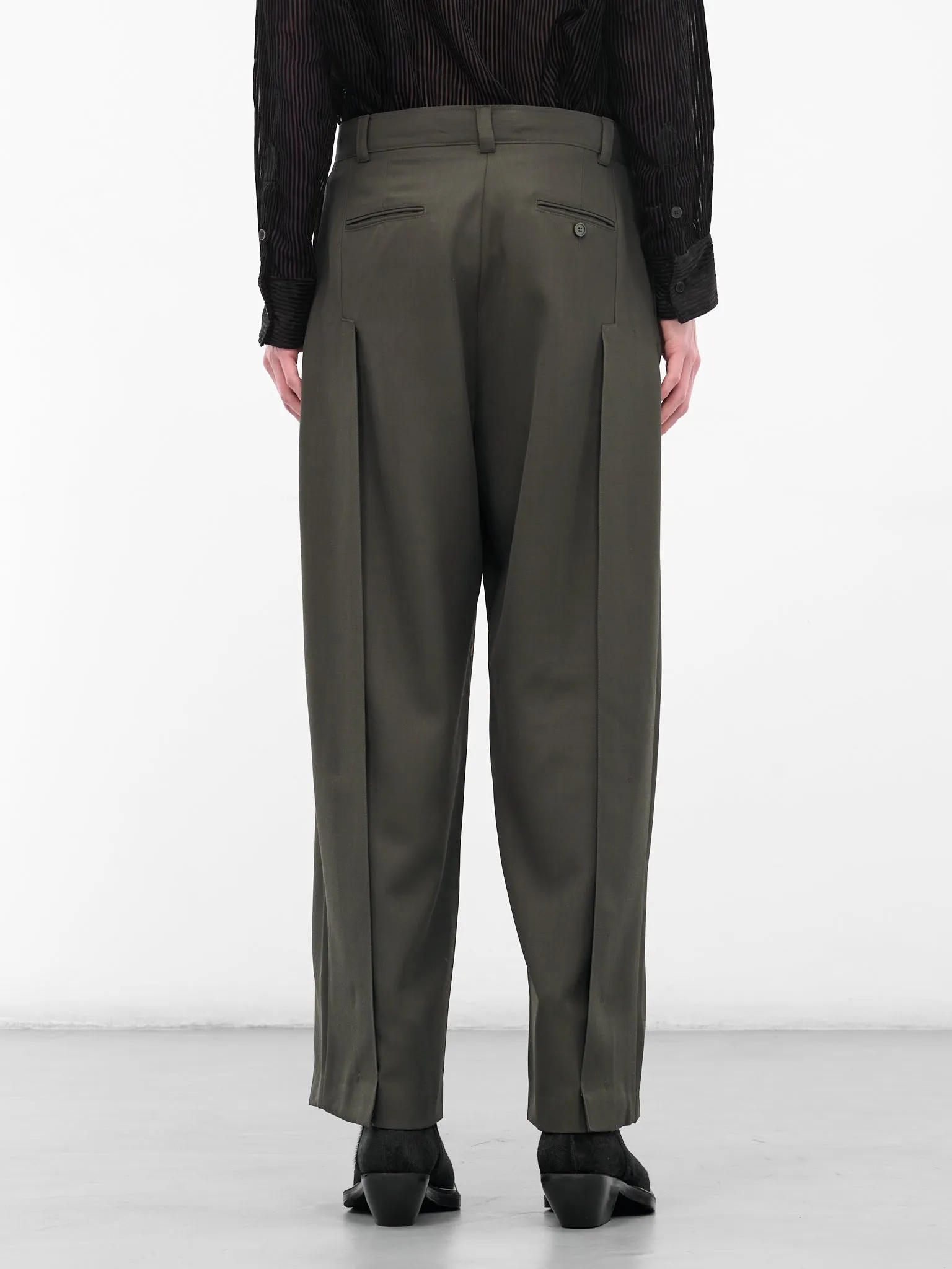 Green Pleated Wide Leg Trousers (0730-T126-ARMY) sold by lorenzo product image thumbnail 3