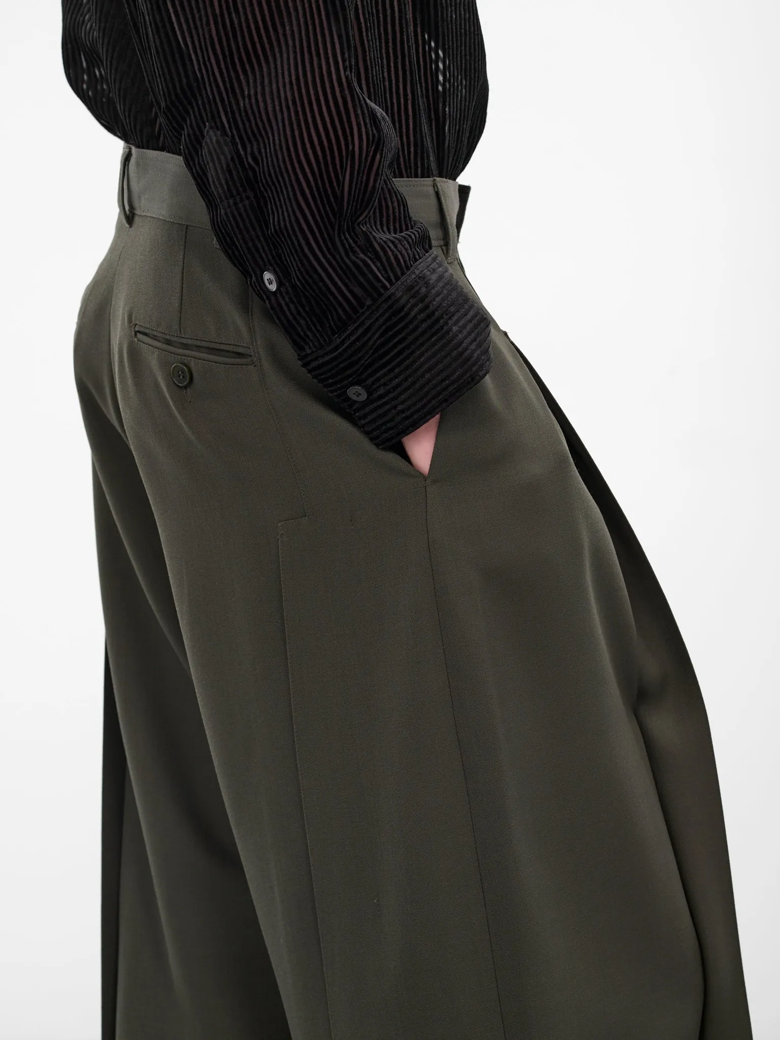 Green Pleated Wide Leg Trousers (0730-T126-ARMY) sold by lorenzo product image thumbnail 5