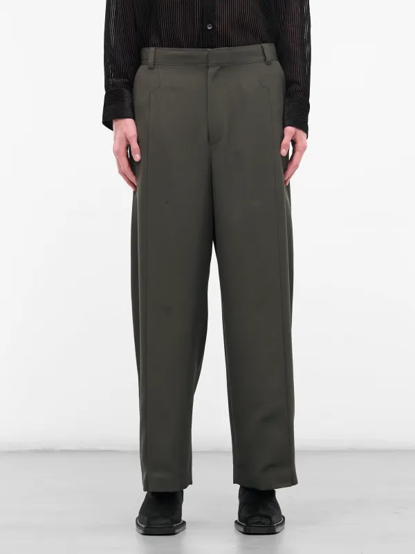 Green Pleated Wide Leg Trousers (0730-T126-ARMY) sold by lorenzo
