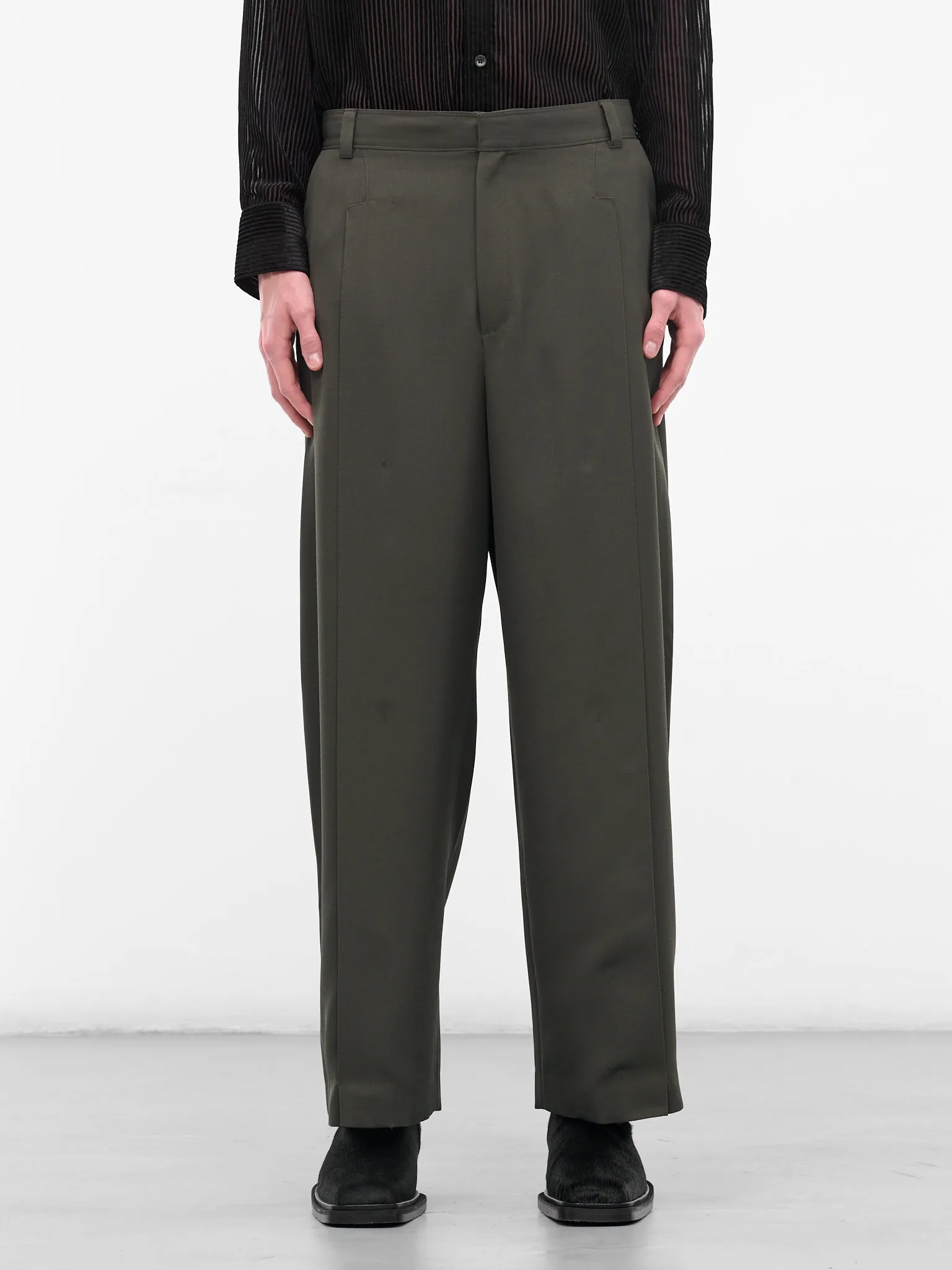 Green Pleated Wide Leg Trousers (0730-T126-ARMY) sold by lorenzo