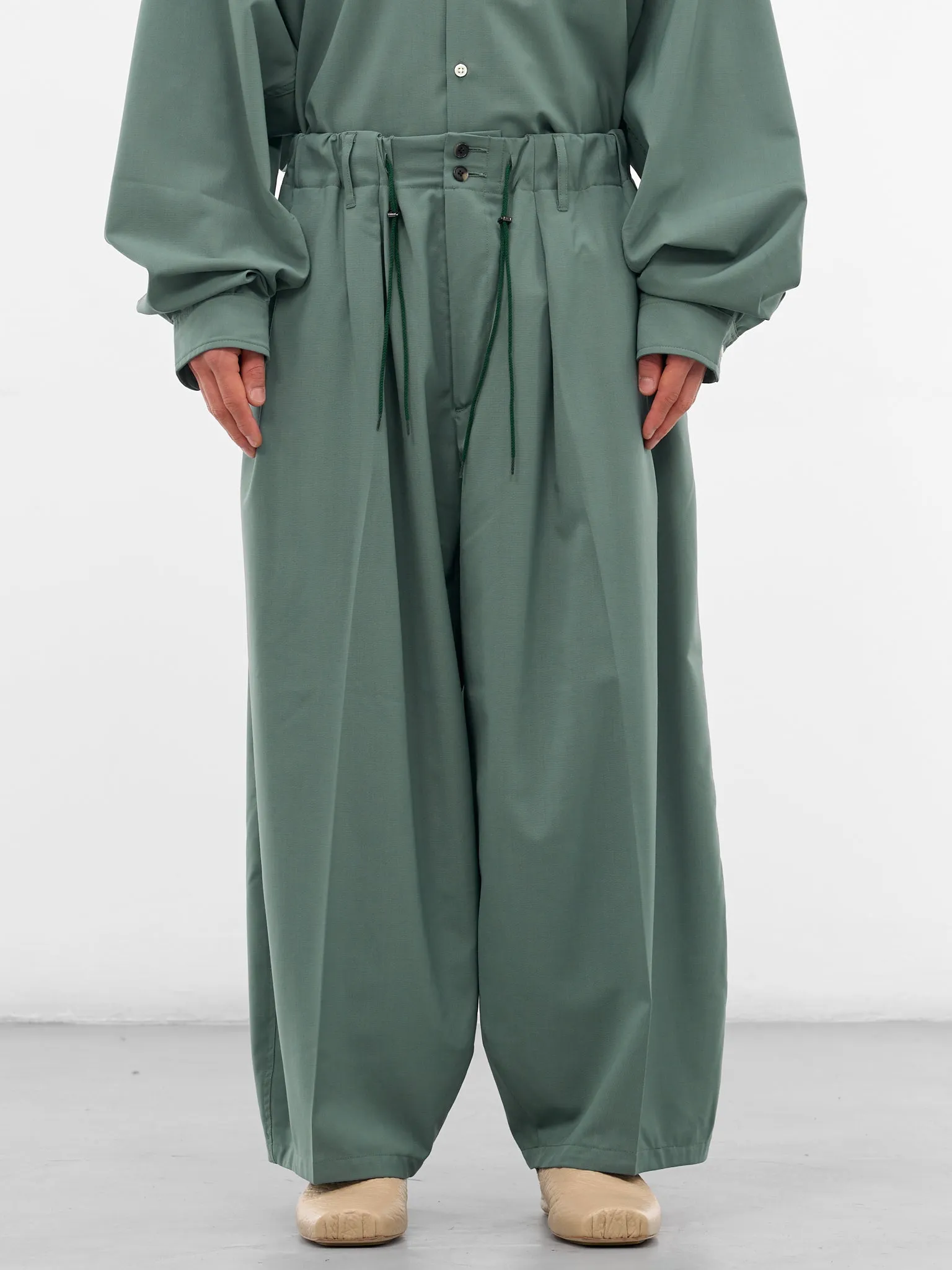 Green Elastic Wide Leg Trousers (SLEC-CL-GR-GREEN) sold by lorenzo