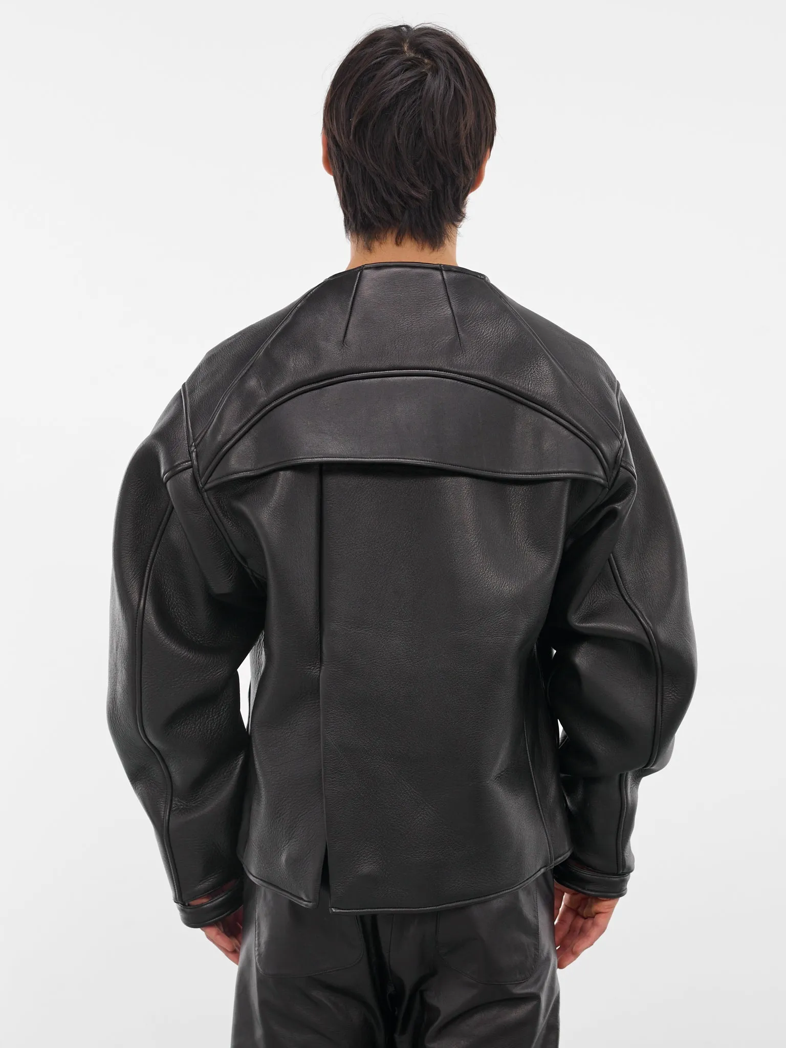 Black Leather Collarless Flight Jacket (XJ17V2-01NL-BLACK-LUSTER) sold by lorenzo product image thumbnail 3