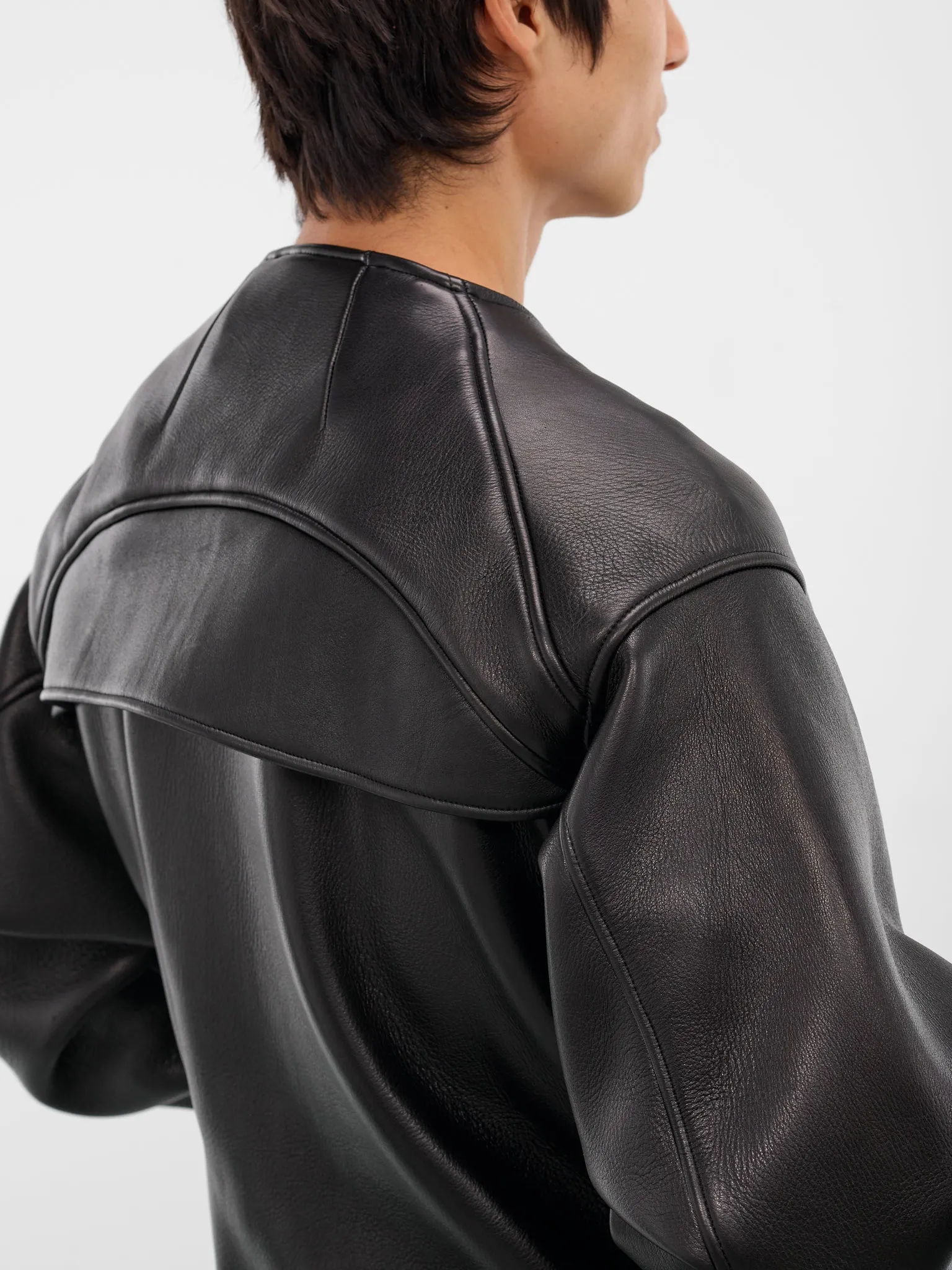 Black Leather Collarless Flight Jacket (XJ17V2-01NL-BLACK-LUSTER) sold by lorenzo product image thumbnail 5