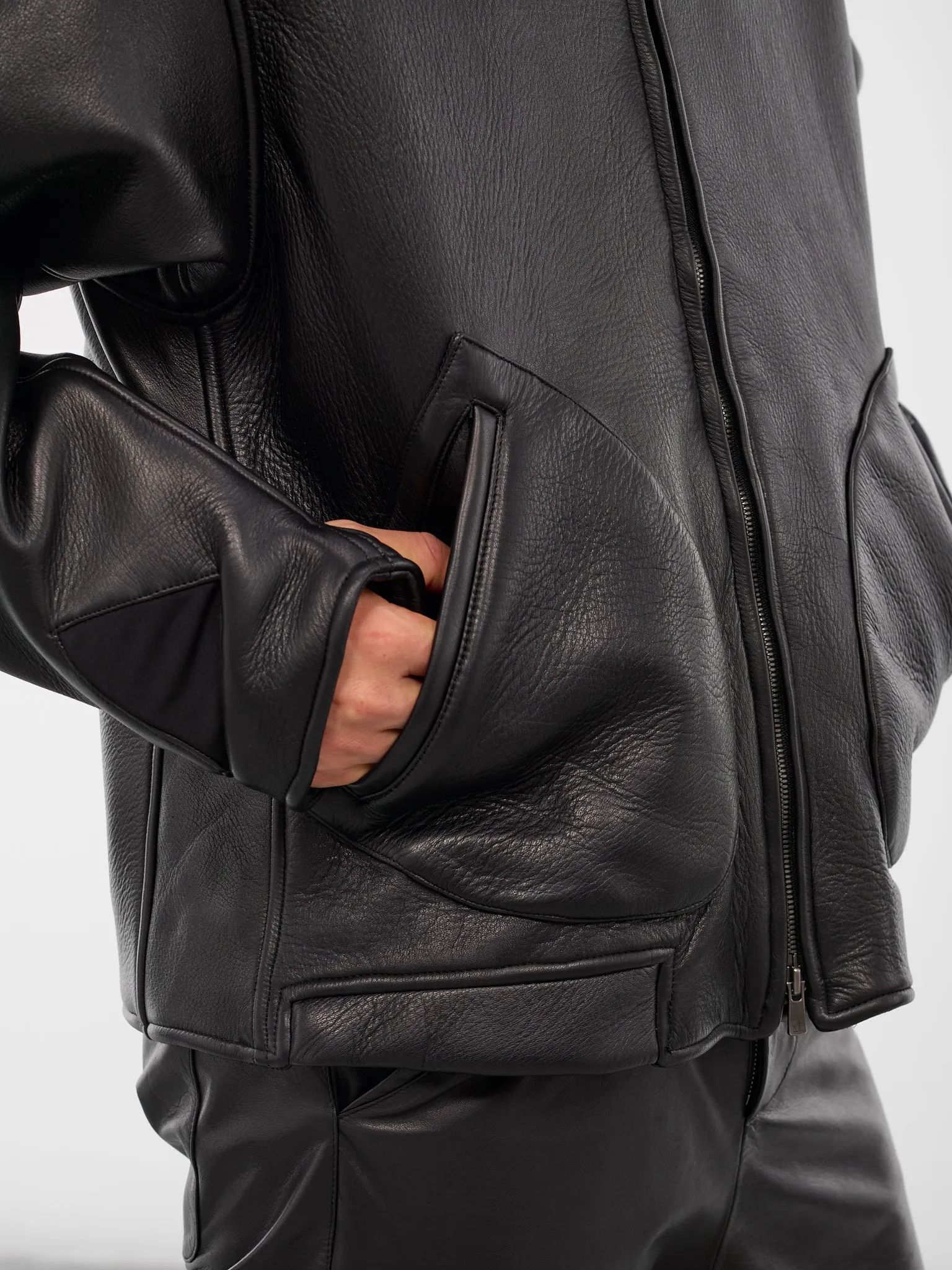 Black Leather Collarless Flight Jacket (XJ17V2-01NL-BLACK-LUSTER) sold by lorenzo product image thumbnail 4