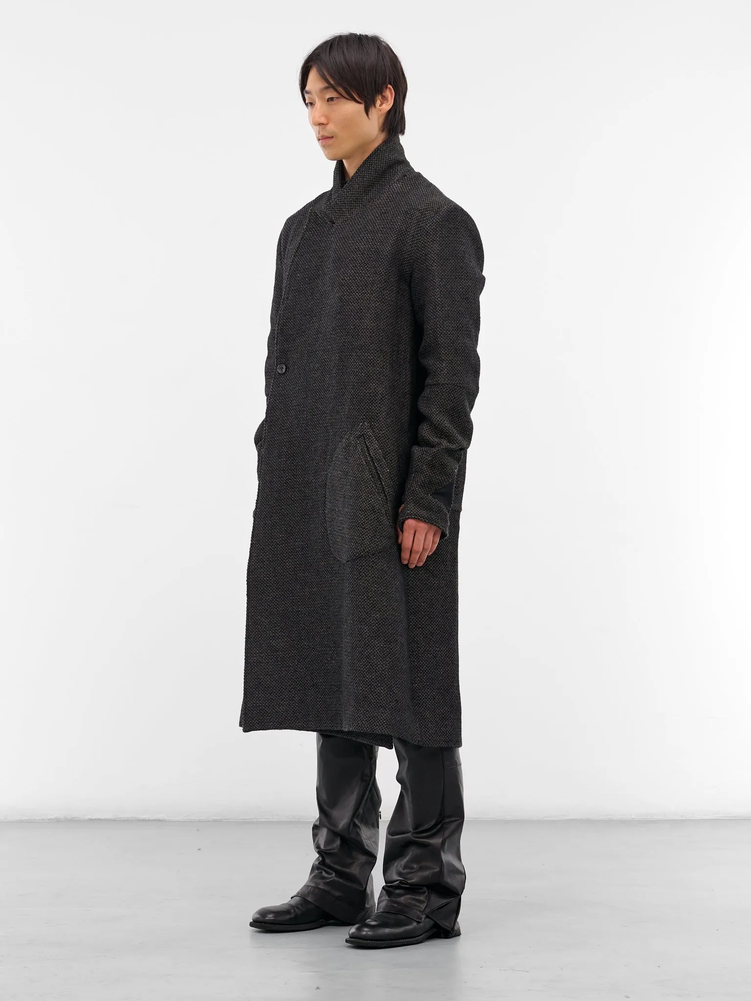 Black Double-Breasted Coat (XJ9V2-03-BLACK-OVER-GREY) sold by lorenzo product image thumbnail 2