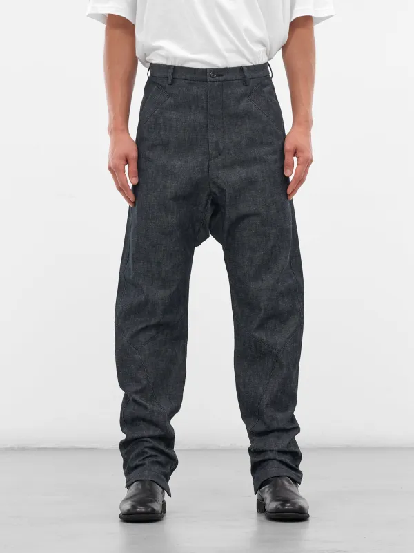Indigo Drop Crotch Denim Trousers (XD2-05-INDIGO) sold by lorenzo