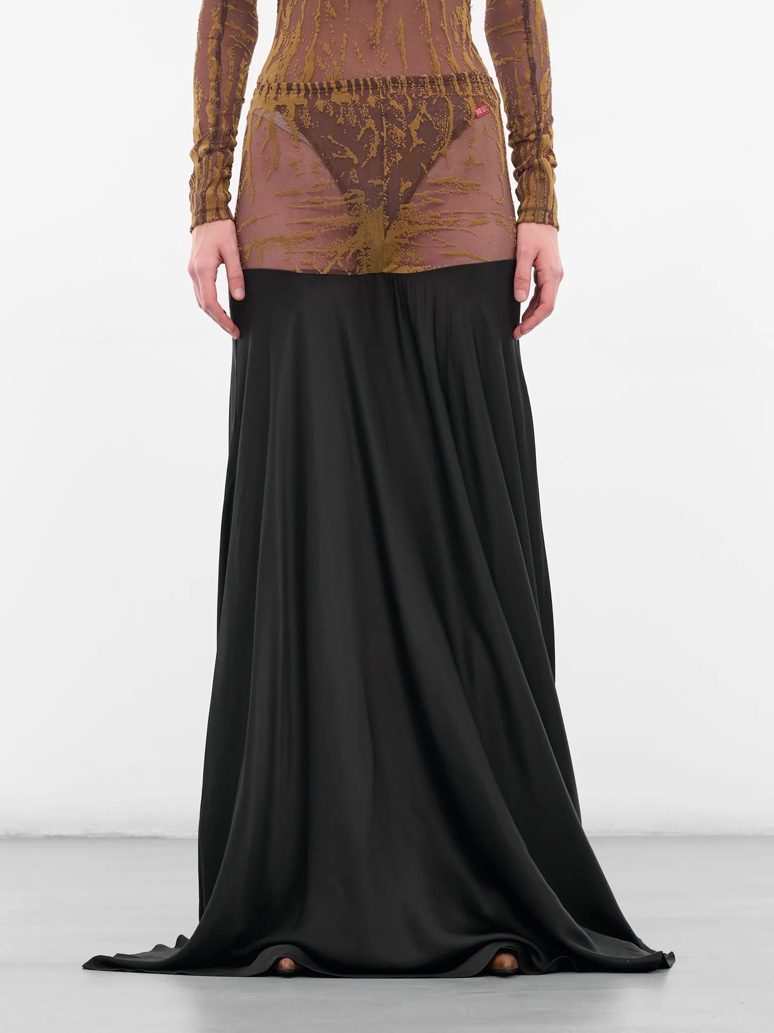 Black O-Garcia Paneled Maxi Skirt (A21329-0PKBL-9XX-BLACK) sold by lorenzo