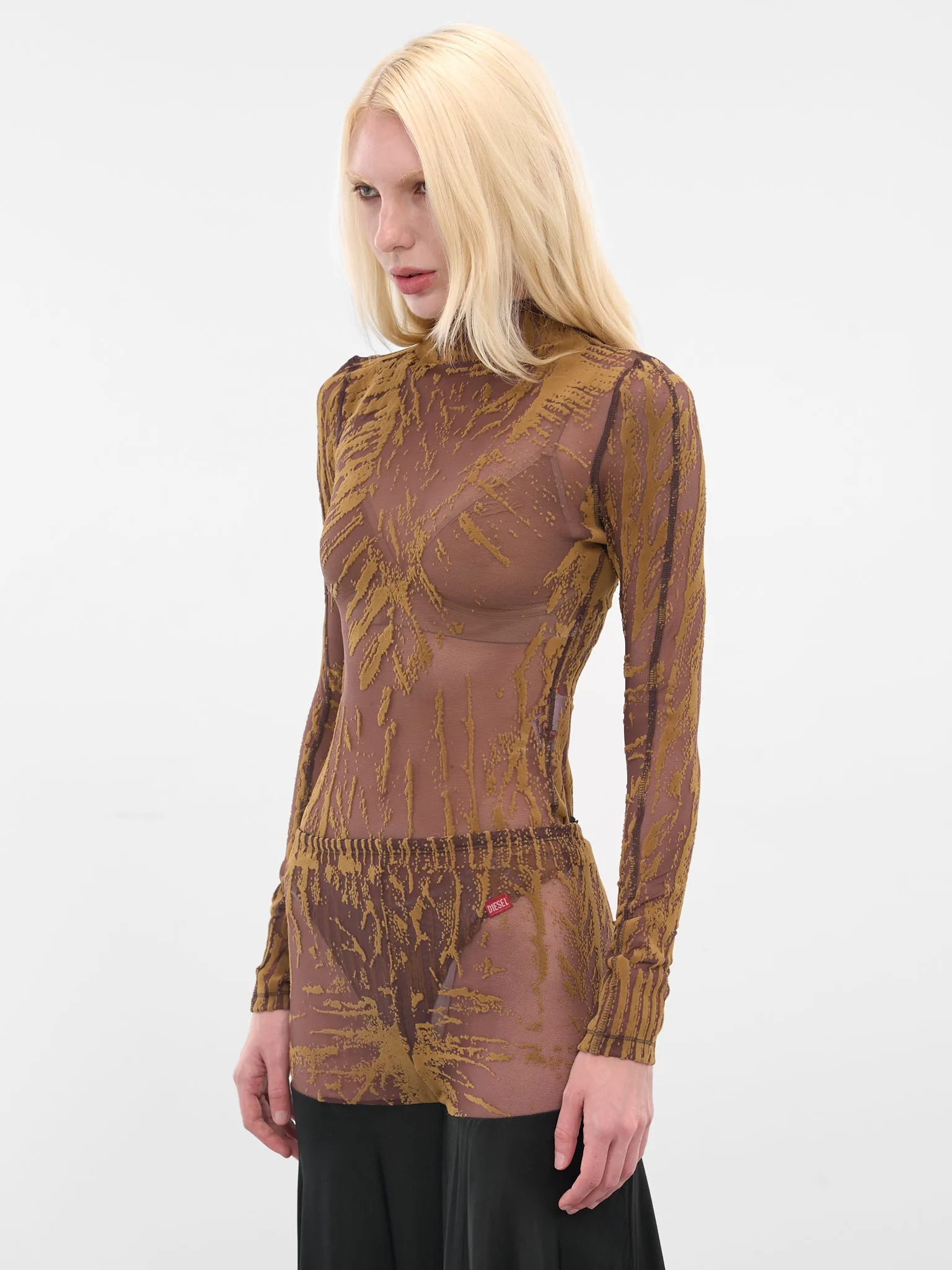 Brown T-Angery Abstract Mesh Bodysuit (A21306-0SLCR-7CSA-BROWN) sold by lorenzo product image thumbnail 2