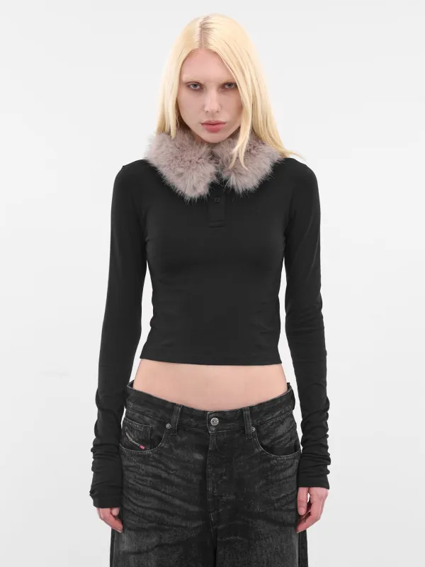 Black Fur Collar Slim Tee (WD-TT3-25-759-WBK-BLACK) sold by lorenzo