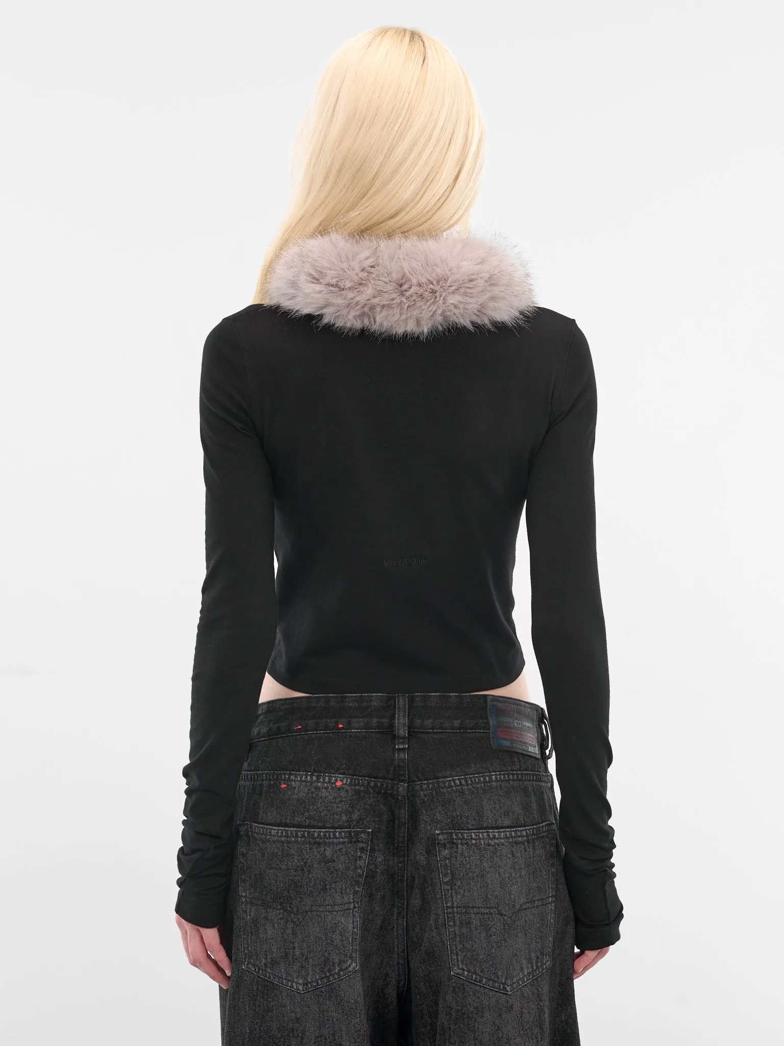 Black Fur Collar Slim Tee (WD-TT3-25-759-WBK-BLACK) sold by lorenzo product image thumbnail 3