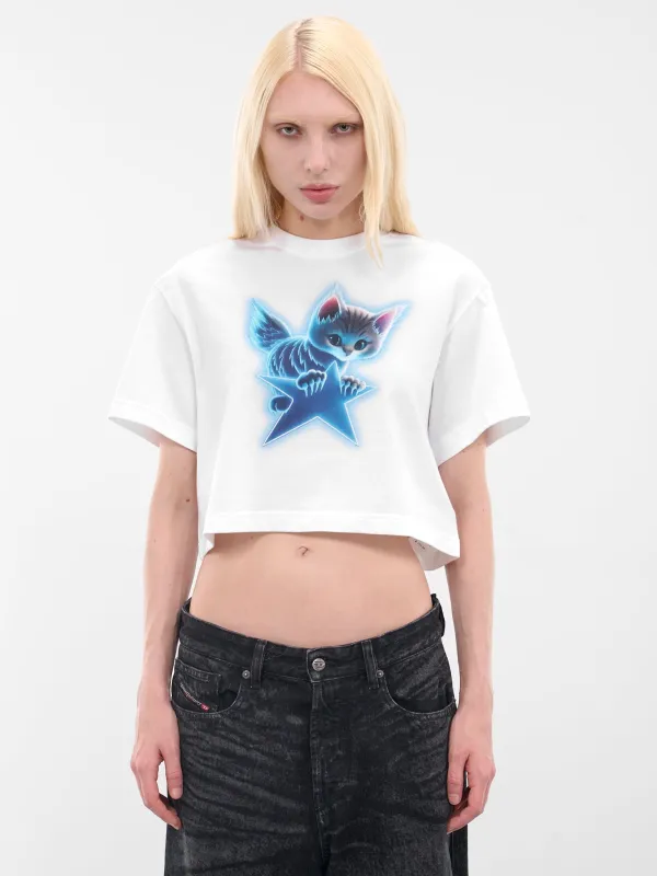 White Graphic Cropped Boxy Tee (WD-TT3-25-741-WWH-WHITE) sold by lorenzo