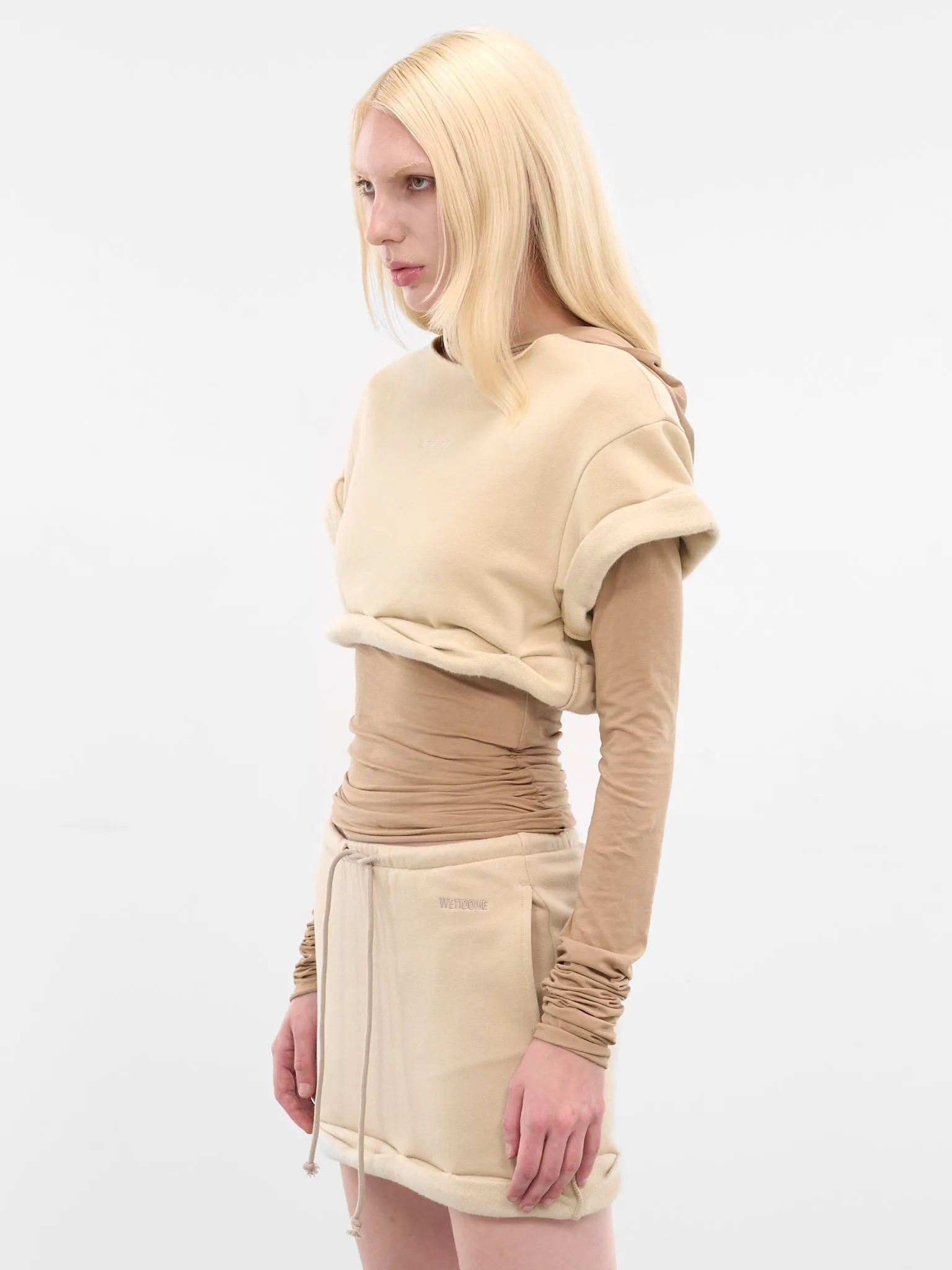 Beige Layered Rolled-Up Hoodie (WD-TH3-25-830-WBG-BEIGE) sold by lorenzo product image thumbnail 2