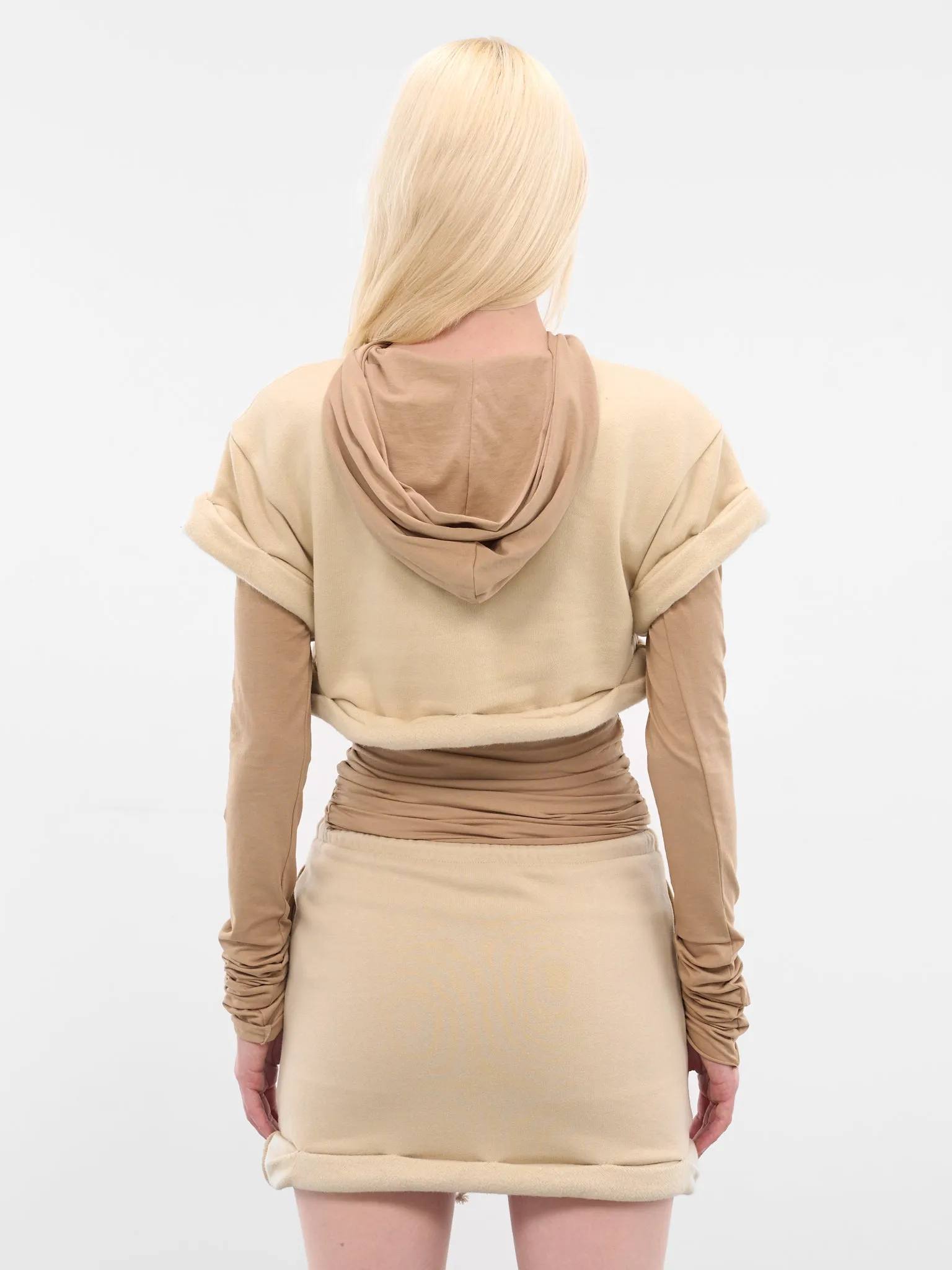 Beige Layered Rolled-Up Hoodie (WD-TH3-25-830-WBG-BEIGE) sold by lorenzo product image thumbnail 3