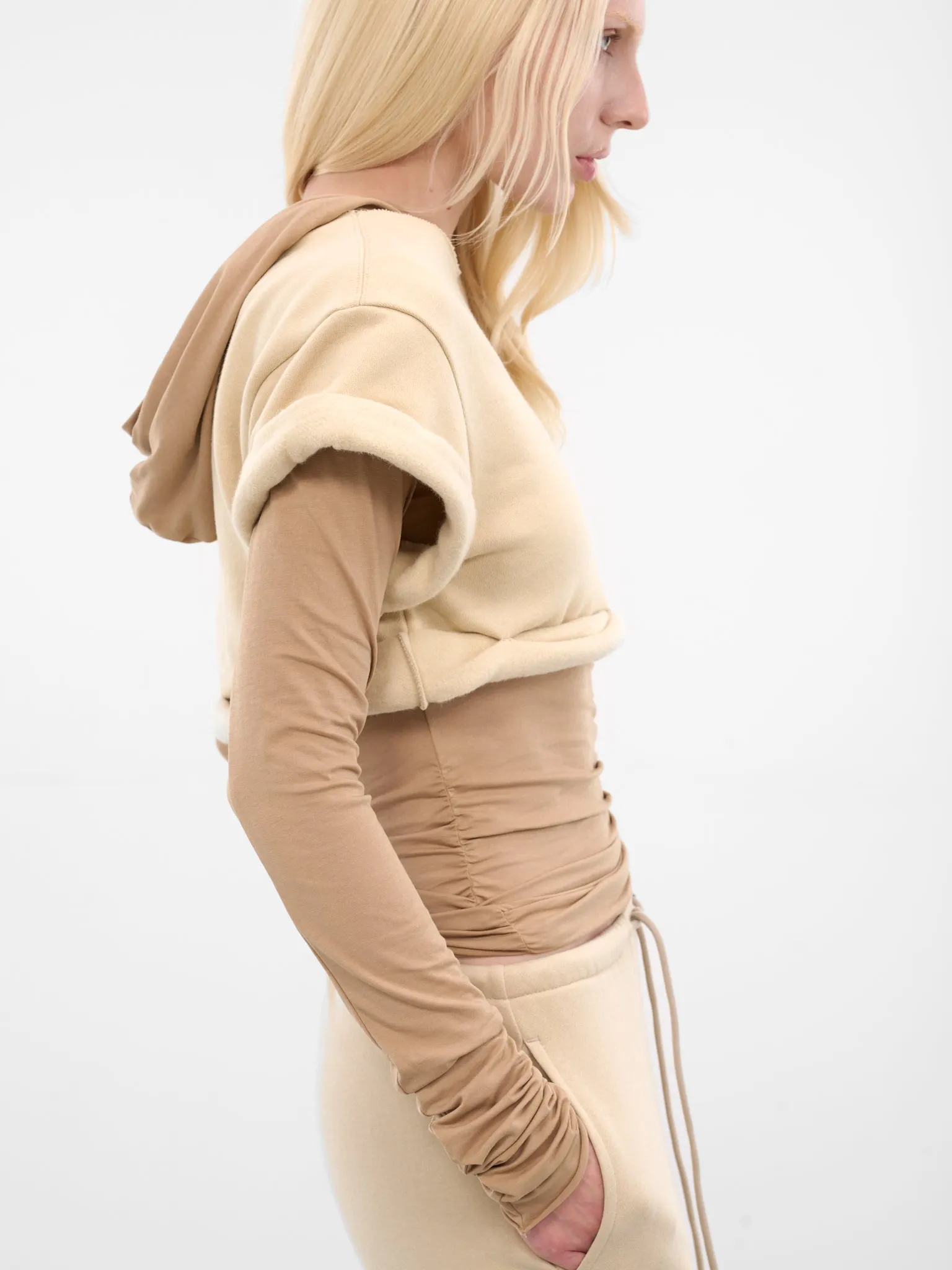 Beige Layered Rolled-Up Hoodie (WD-TH3-25-830-WBG-BEIGE) sold by lorenzo product image thumbnail 5