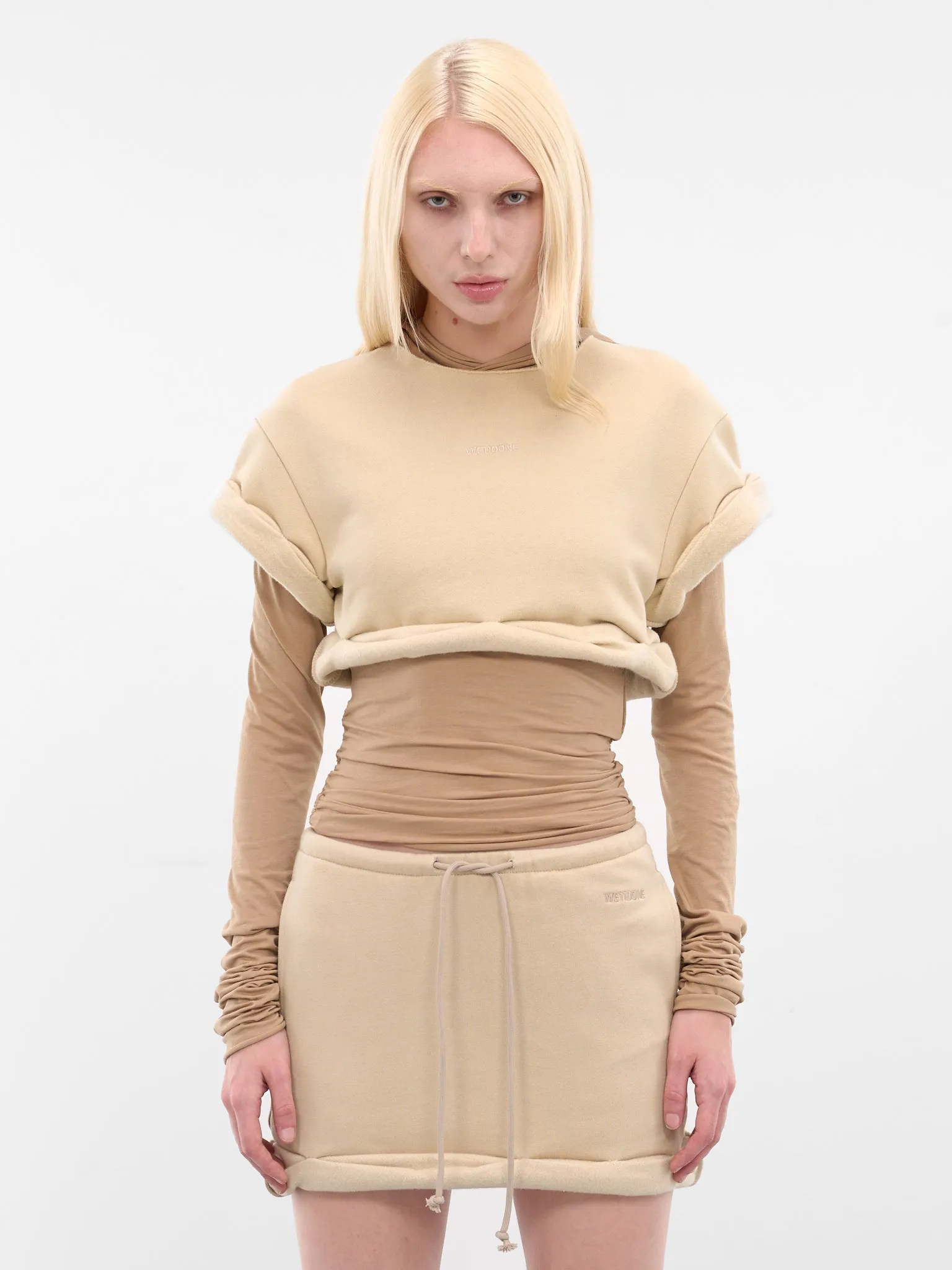 Beige Layered Rolled-Up Hoodie (WD-TH3-25-830-WBG-BEIGE) sold by lorenzo