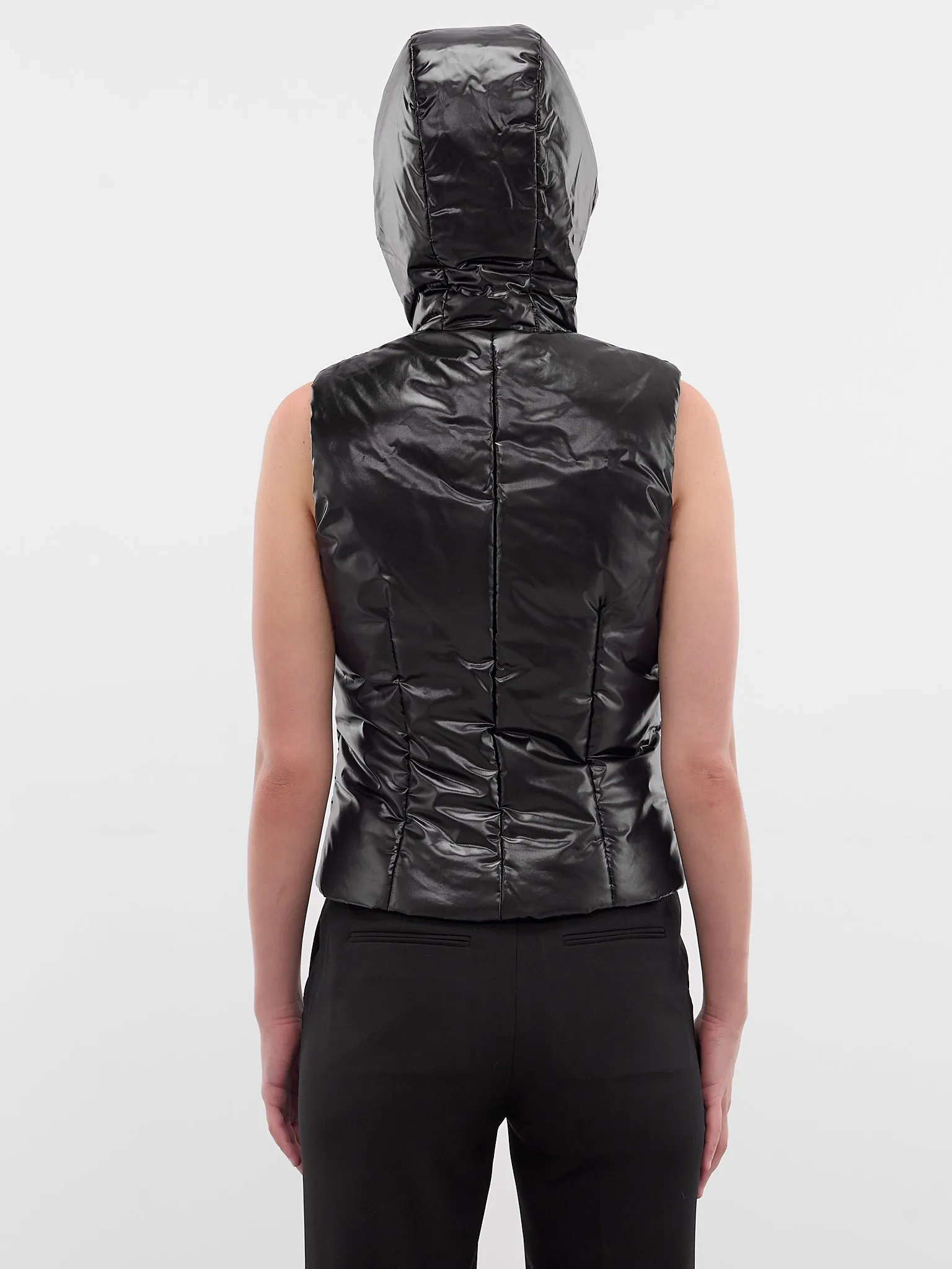 Black Quilted Hooded Puffer Vest (COPOW49F3057-BLACK) sold by lorenzo product image thumbnail 3