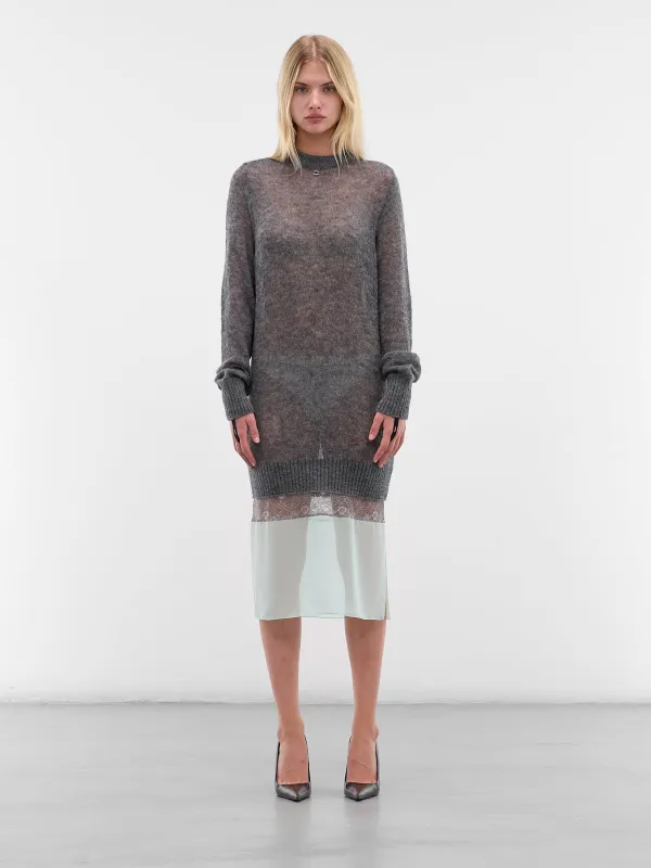 Gray Contrast Knit Midi Dress (COPML172Y100-GREY) sold by lorenzo