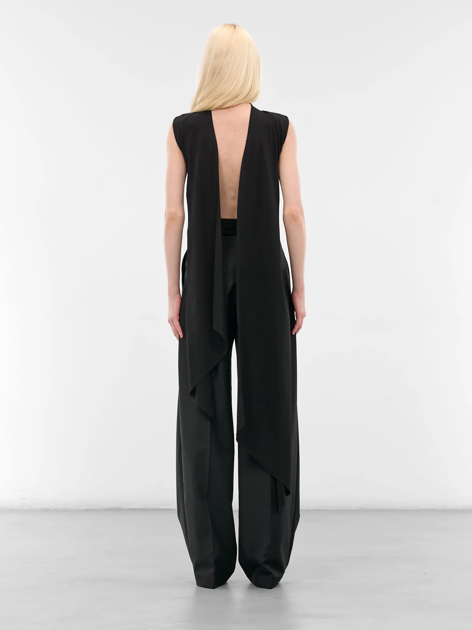 Black Viscose Jersey Draped Bodysuit (25-04-W-TO383-W021-BLACK) sold by lorenzo product image thumbnail 3