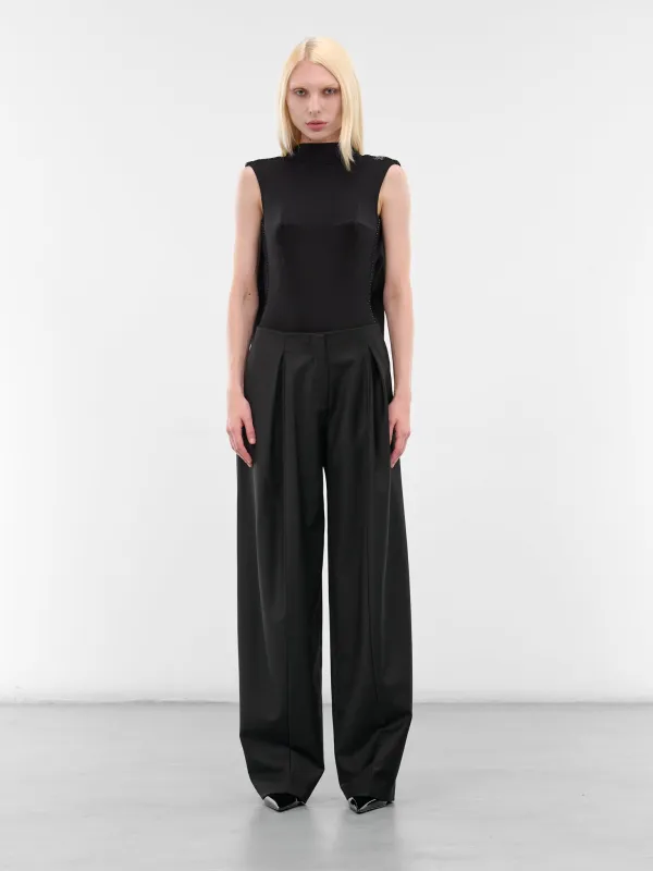 Black Viscose Jersey Draped Bodysuit (25-04-W-TO383-W021-BLACK) sold by lorenzo