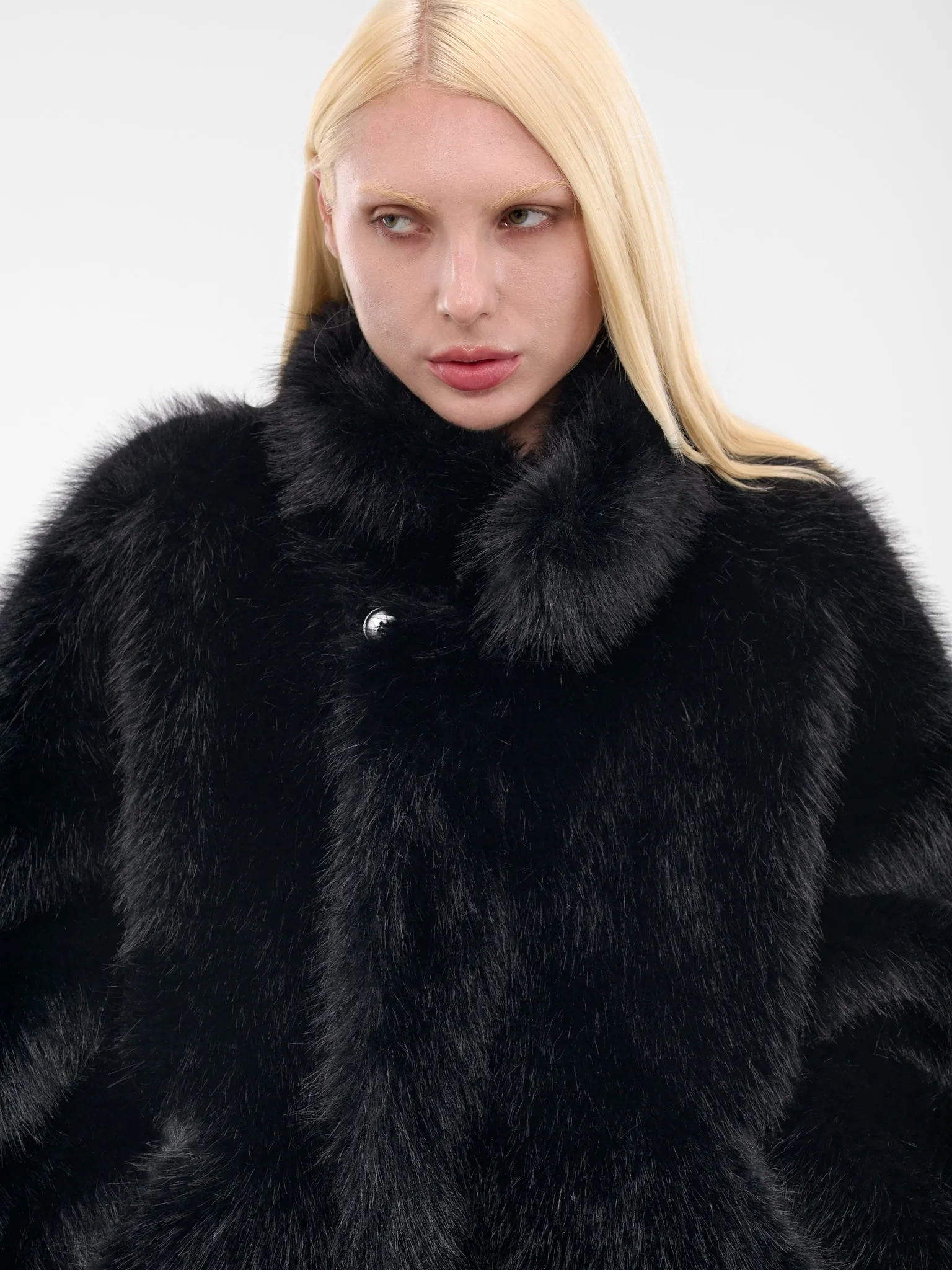 Black Oversized Fur Bomber Jacket (VAQ10J002-GREY) sold by lorenzo product image thumbnail 5