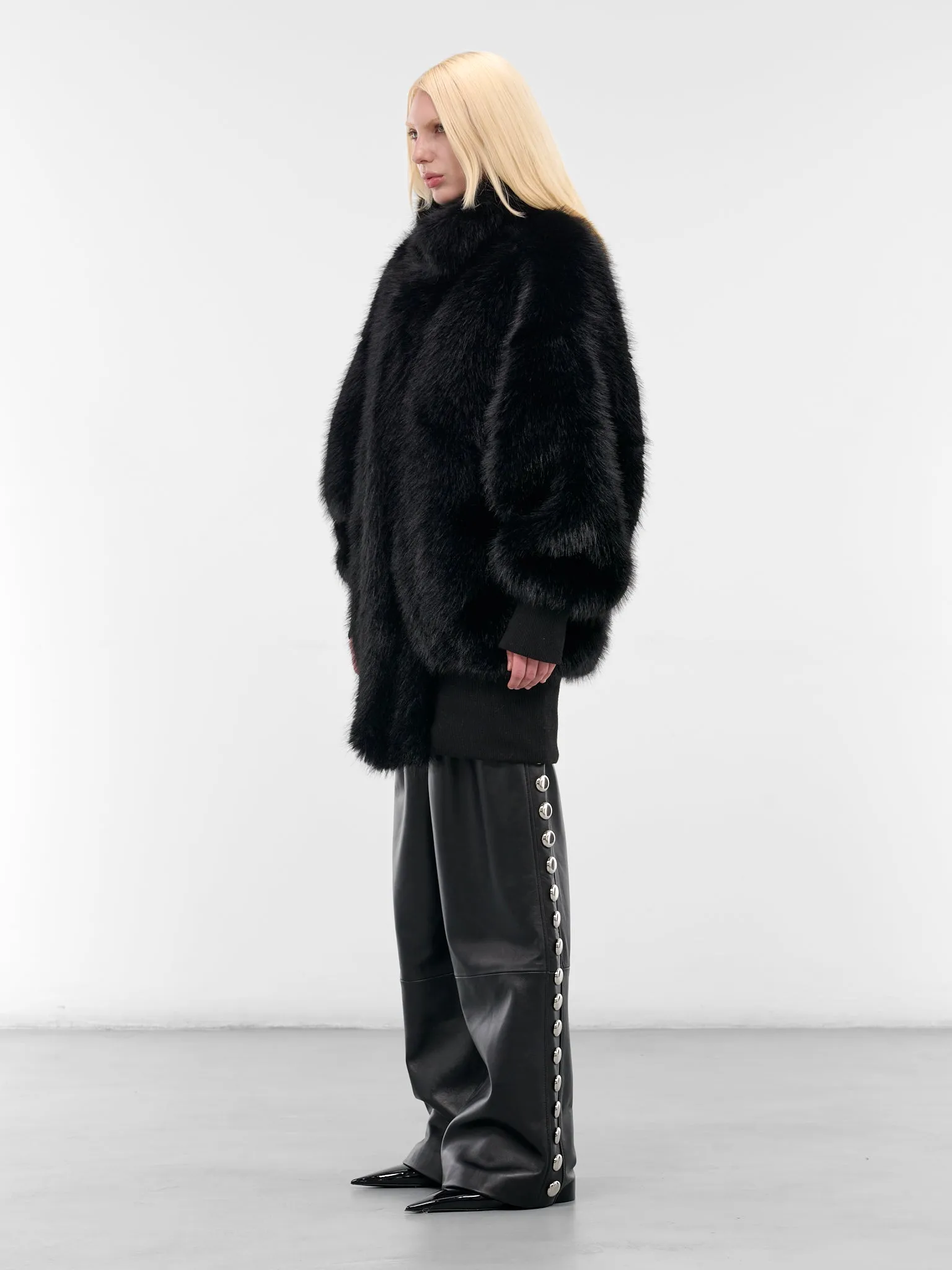 Black Oversized Fur Bomber Jacket (VAQ10J002-GREY) sold by lorenzo product image thumbnail 2