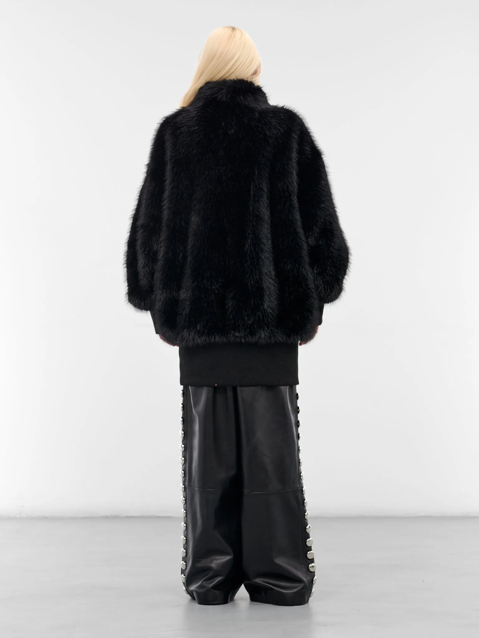 Black Oversized Fur Bomber Jacket (VAQ10J002-GREY) sold by lorenzo product image thumbnail 3