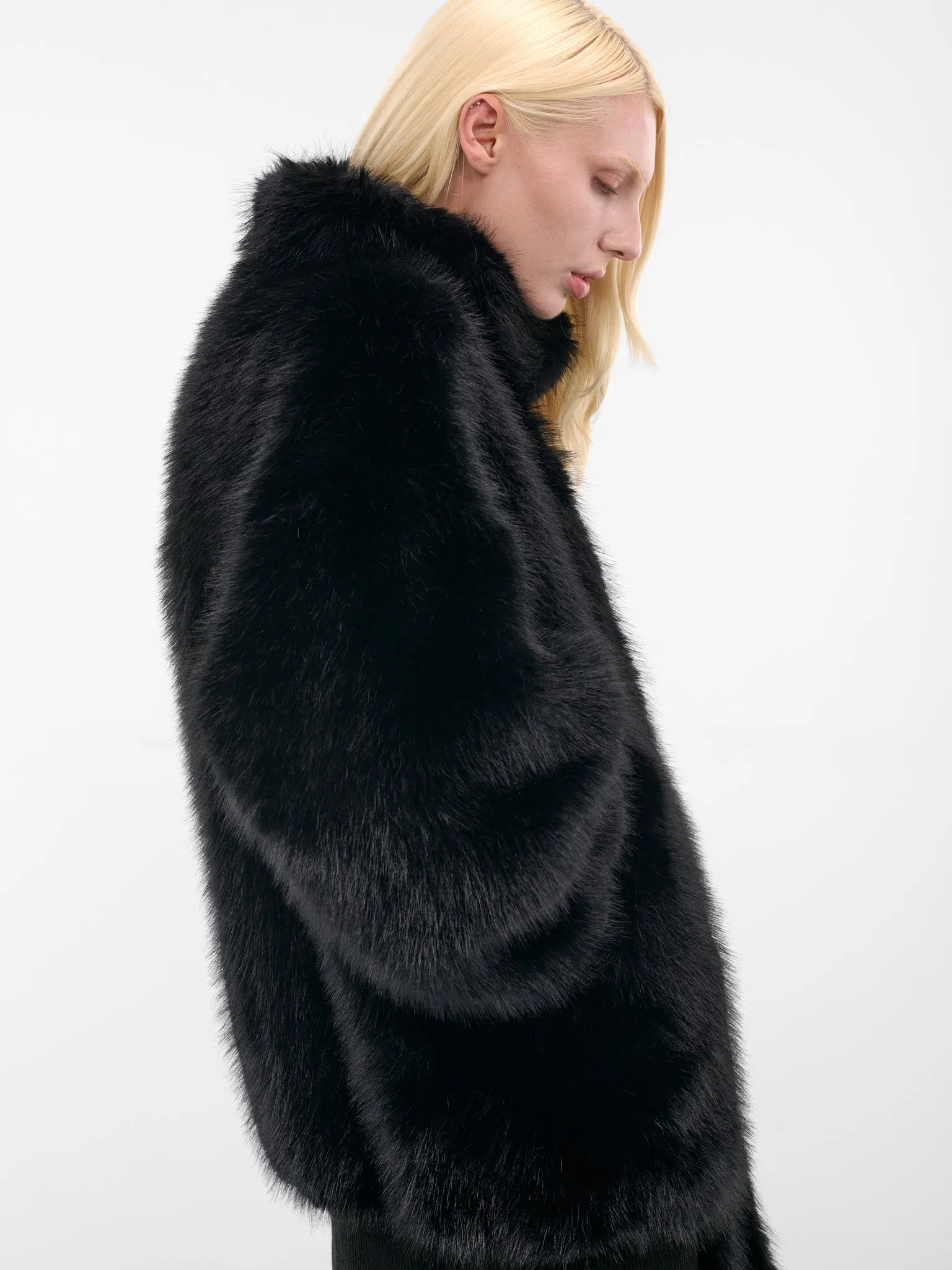 Black Oversized Fur Bomber Jacket (VAQ10J002-GREY) sold by lorenzo product image thumbnail 4