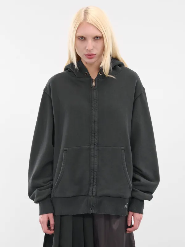 Black Distressed Zip Hoodie (S51HG0022-MTJ033-862-BLACK) sold by lorenzo