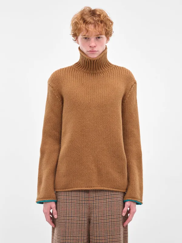 Tan Wool Turtleneck Sweater (H526Y14KMQ-2530-TAN) sold by lorenzo