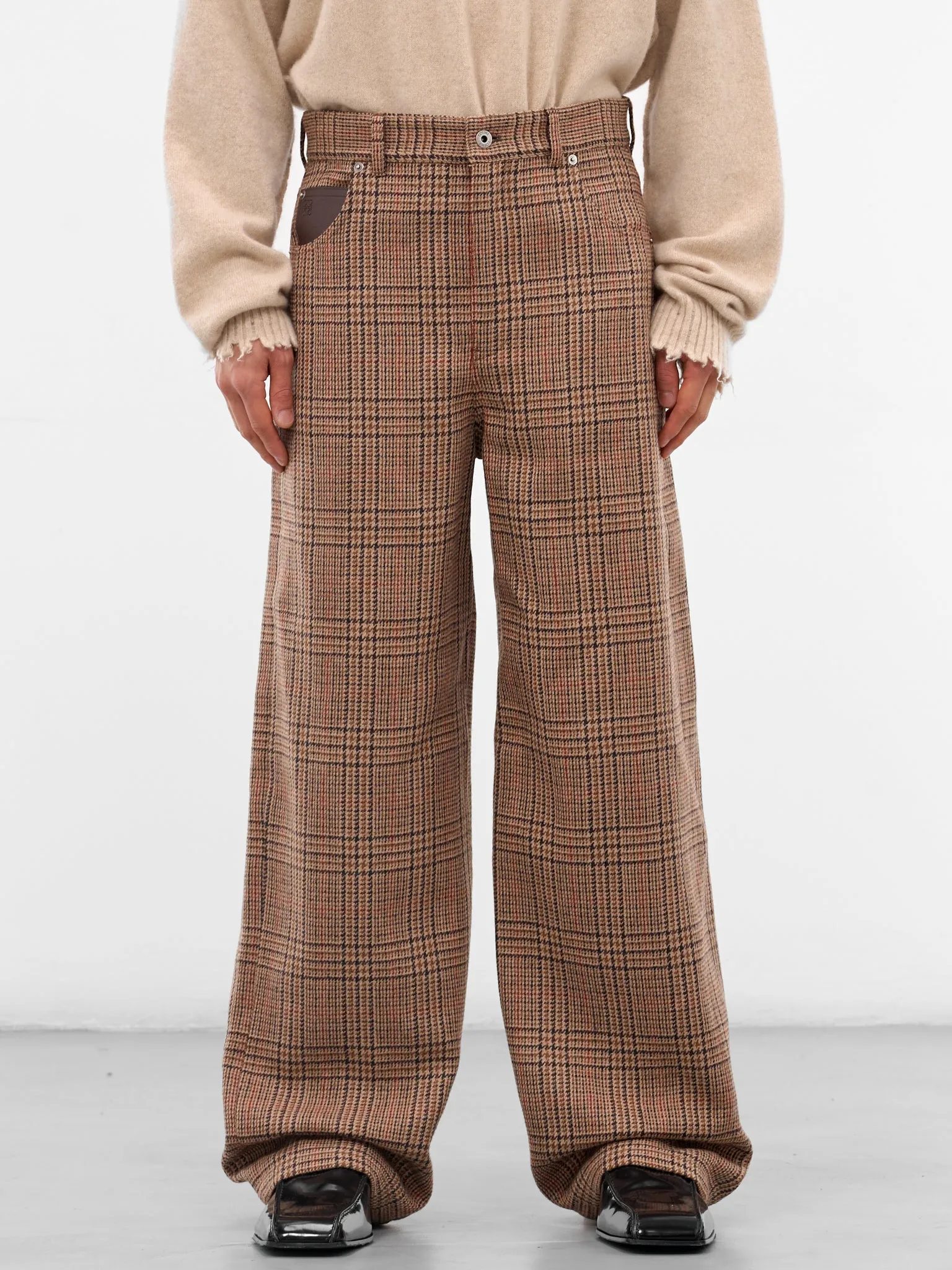 Beige Herringbone Check Wool Trousers (H526Y04WIG-BEIGE-MULTI) sold by lorenzo