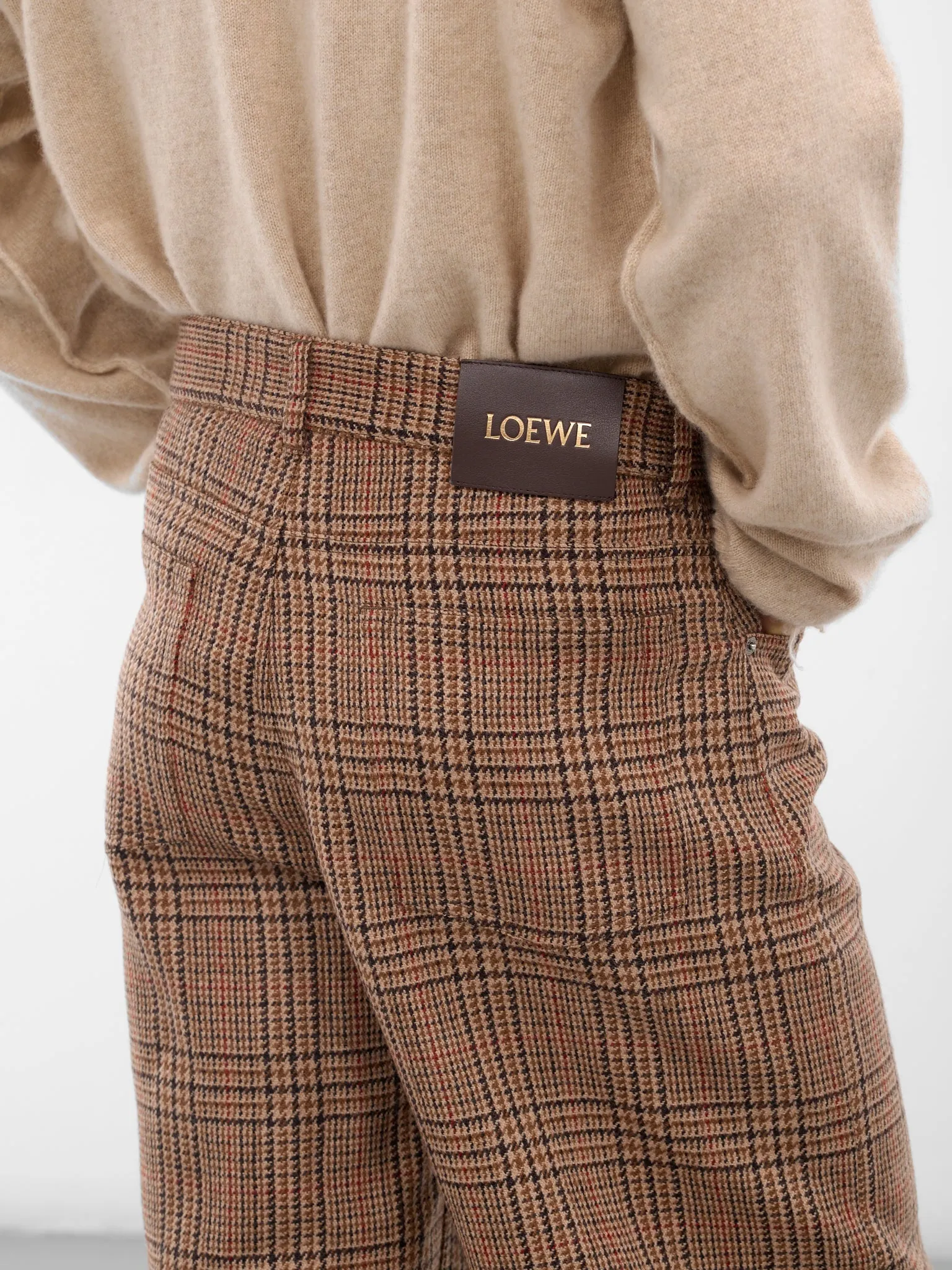 Beige Herringbone Check Wool Trousers (H526Y04WIG-BEIGE-MULTI) sold by lorenzo product image thumbnail 4