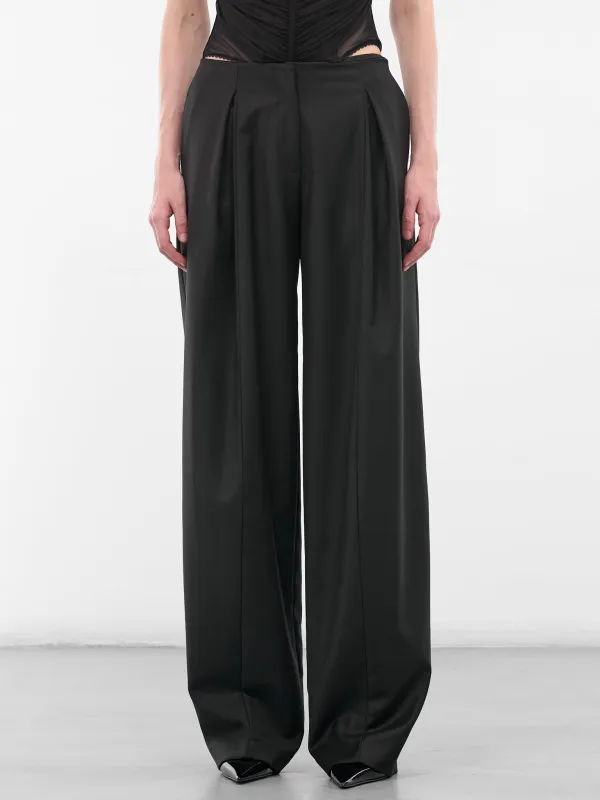 Black Wool Pleated Wide Trousers (4P100A-N0990-BLACK) sold by lorenzo