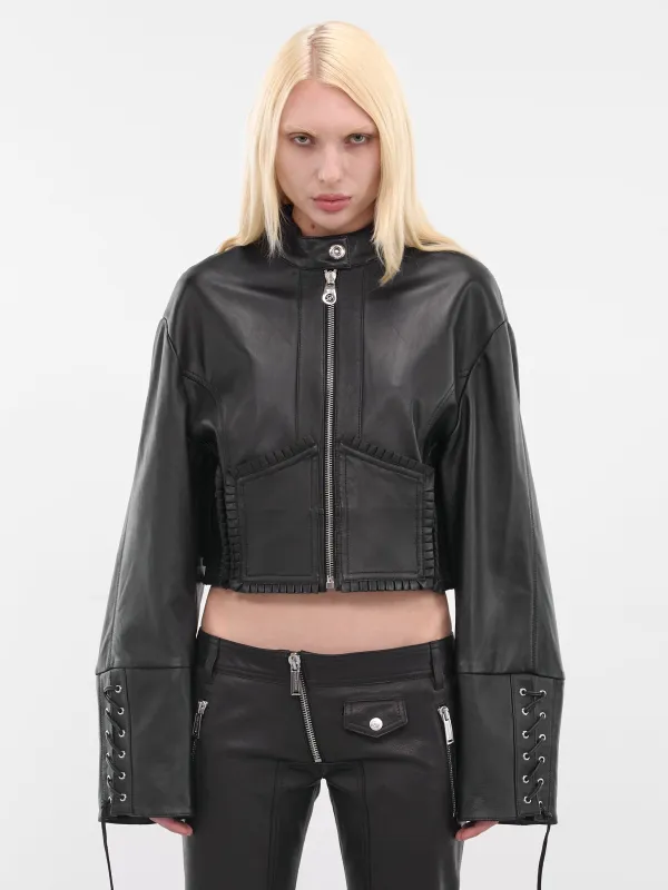 Black Lamb Leather Cropped Jacket (4L070A-N0990-BLACK) sold by lorenzo