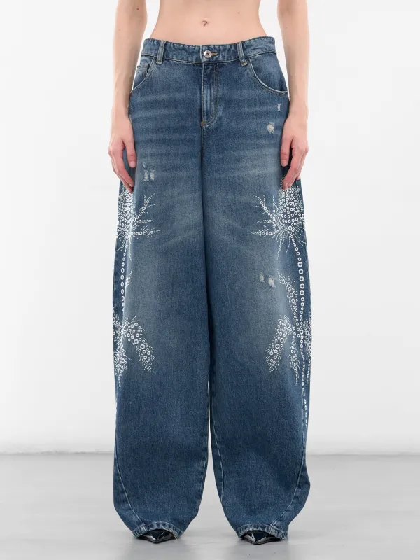 Baggy Blue Studded Denim Jeans (4J122A-C6F18-PEACOAT-WARM) sold by lorenzo