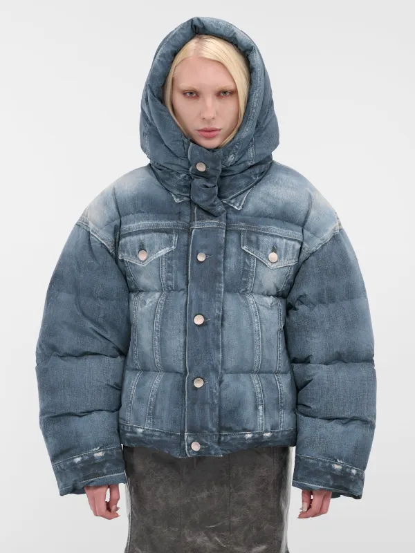 Trompe L'oeil Denim Puffer Jacket (FN-WN-OUTW001061-DENIM-BLUE) sold by lorenzo