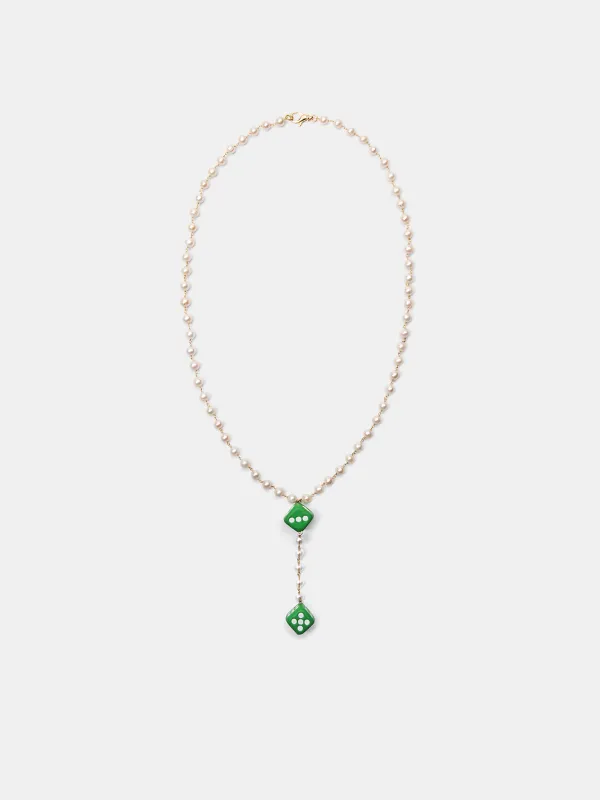 The Pearl Dice Rosary Necklace (CA09PL-YELLOW-GOLD) sold by lorenzo