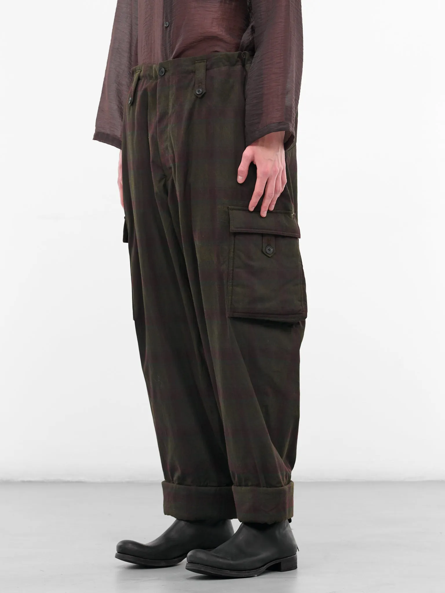 Black Wide Leg Plaid Cargos (HL-P61-015-1-BLACK) sold by lorenzo product image thumbnail 2