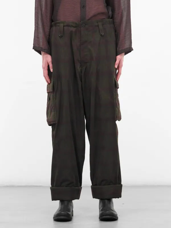 Black Wide Leg Plaid Cargos (HL-P61-015-1-BLACK) sold by lorenzo