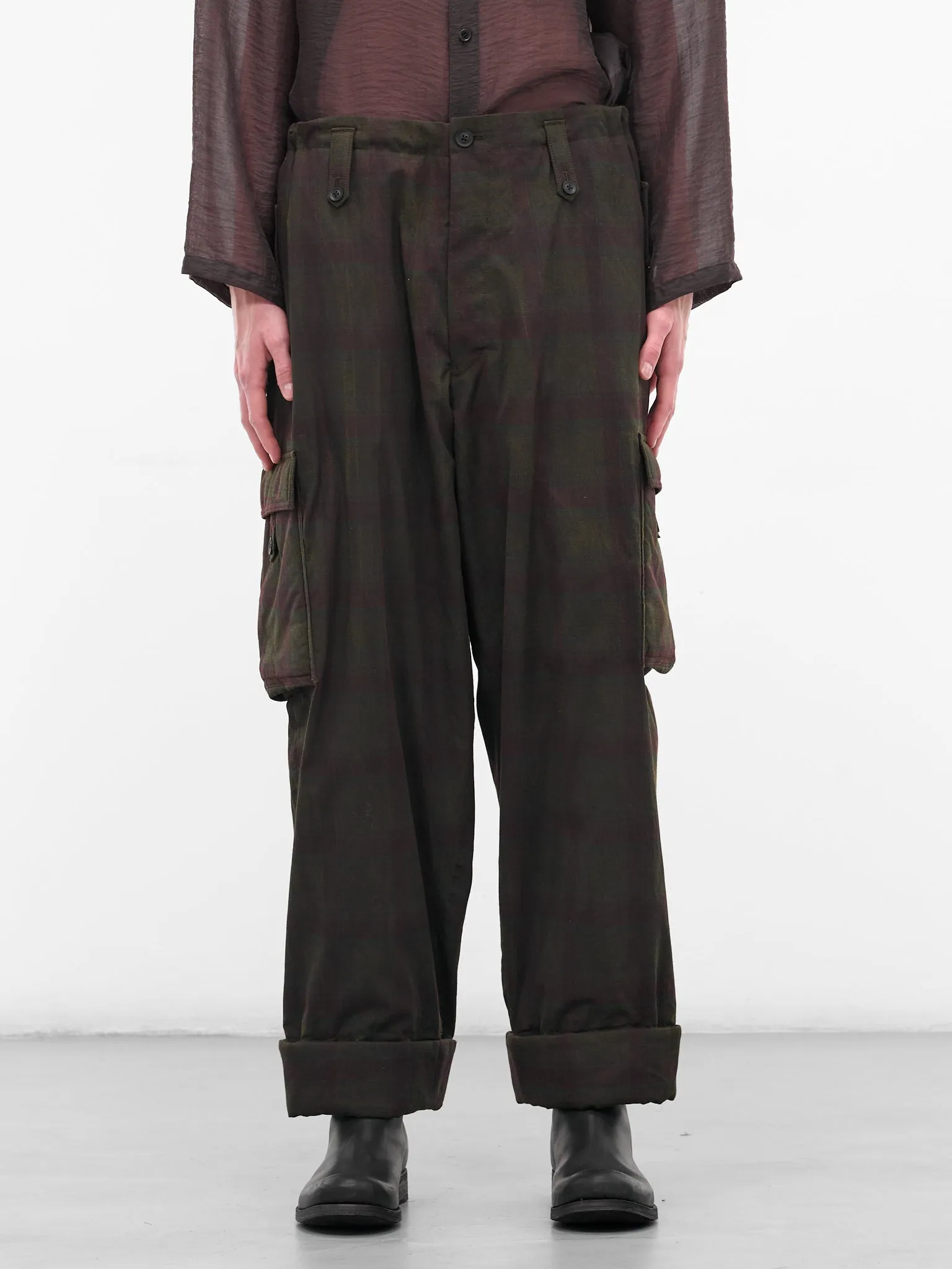 Black Wide Leg Plaid Cargos (HL-P61-015-1-BLACK) sold by lorenzo