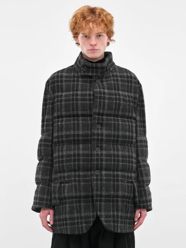 Black Plaid Wool Puffer Jacket (HL-J39-112-1-BLACK) sold by lorenzo