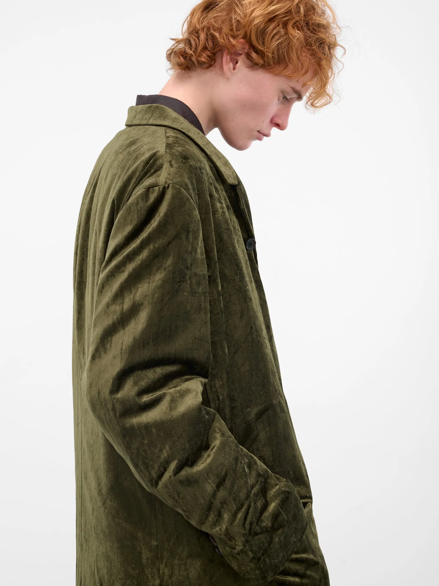 Khaki Crushed Velvet Tailored Coat (HL-J11-022-1-KHAKI) sold by lorenzo product image thumbnail 4