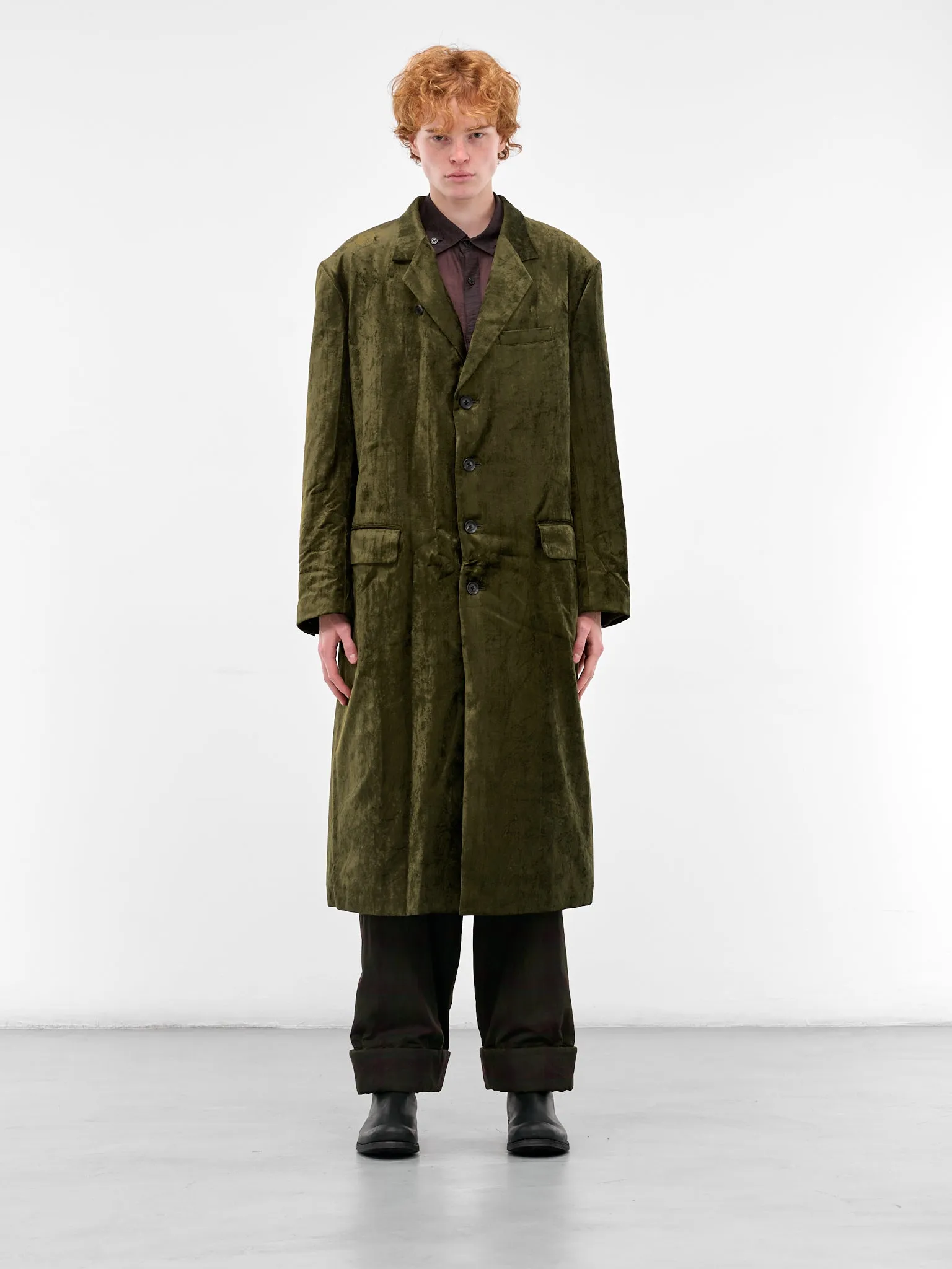 Khaki Crushed Velvet Tailored Coat (HL-J11-022-1-KHAKI) sold by lorenzo