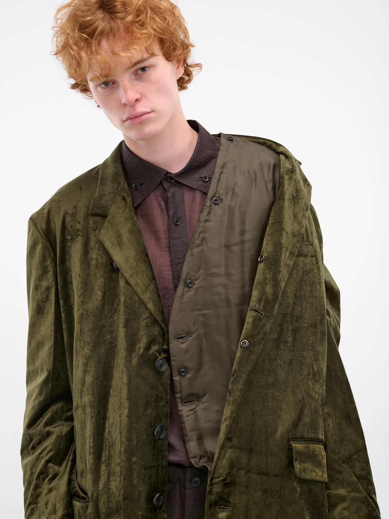 Khaki Crushed Velvet Tailored Coat (HL-J11-022-1-KHAKI) sold by lorenzo product image thumbnail 5