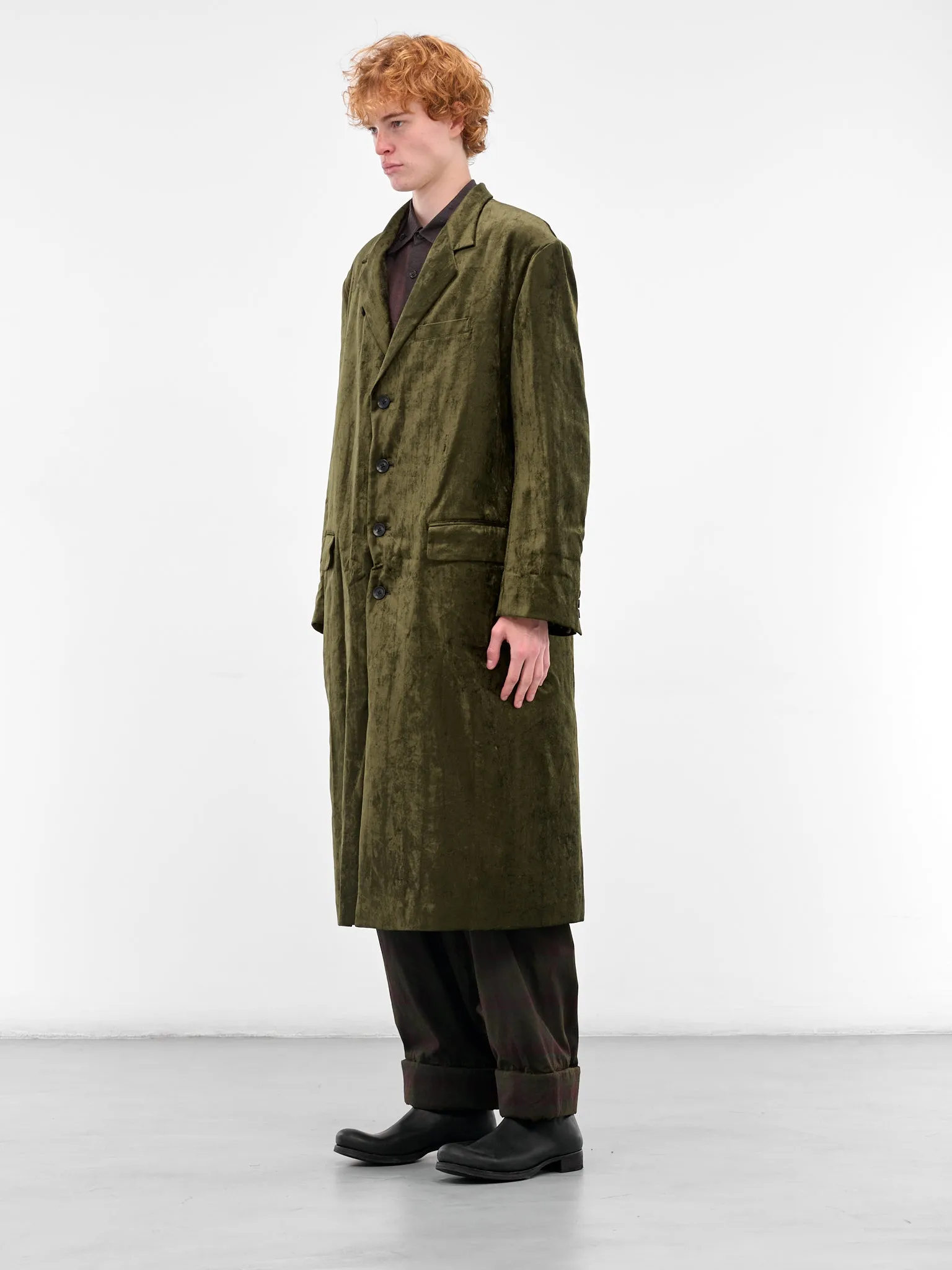 Khaki Crushed Velvet Tailored Coat (HL-J11-022-1-KHAKI) sold by lorenzo product image thumbnail 2