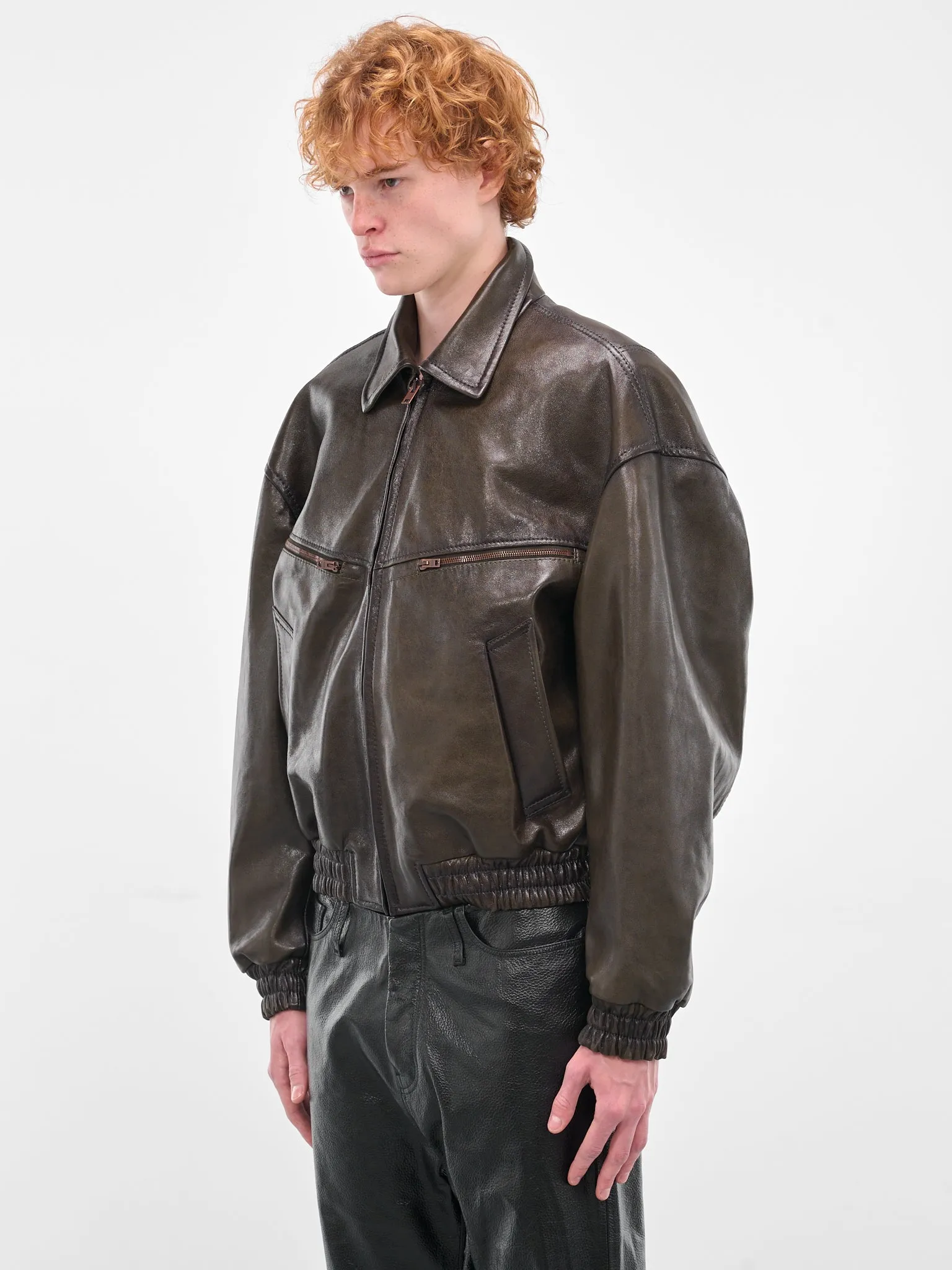 Green Lamb Leather Bomber Jacket (FN-MN-LEAT000293-VINTAGE-GREEN) sold by lorenzo product image thumbnail 2