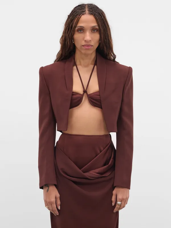 Burgundy Cropped Tailored Blazer (JK03T1BR450-REDDISH-BROWN) sold by lorenzo